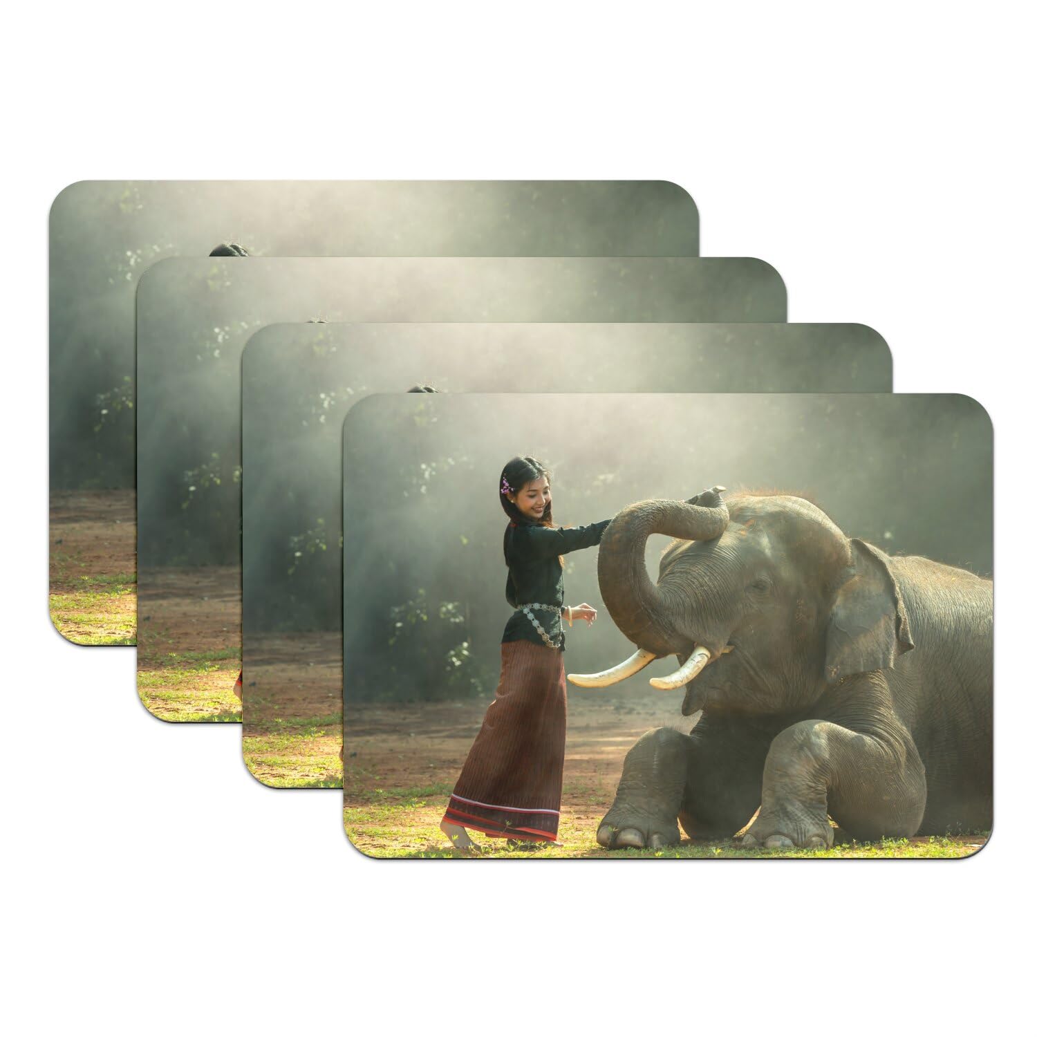 Dessous en caoutchouc éléphant d'Asie lot de 4 sets de table photo nature Thaïlande 39x28 cm