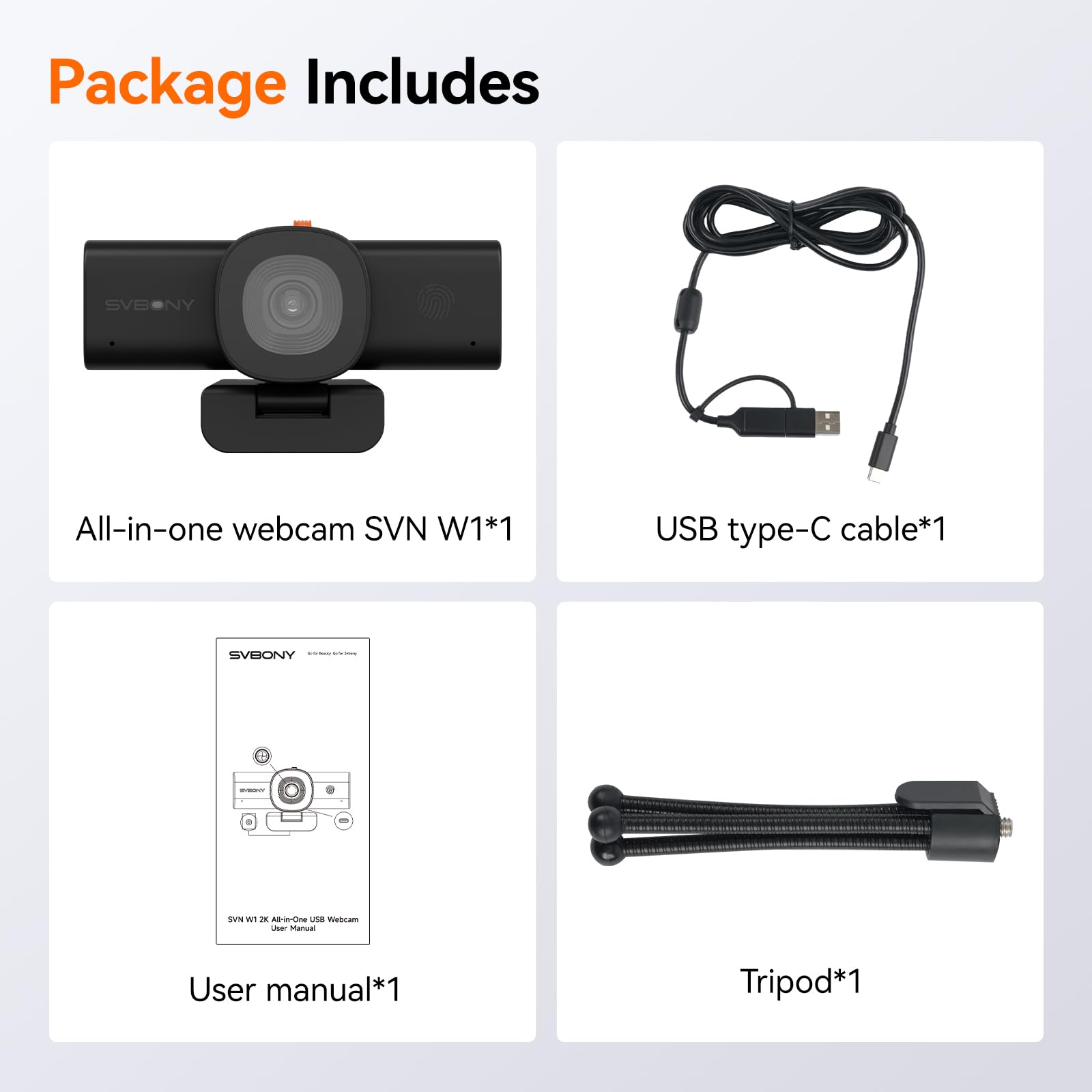 SVBONY SVN W1 - Cámara web 2K/30fps para PC, cámara web HD para laptop, reducción de ruido digital 3D, adaptación de poca luz, micrófonos duales con cancelación de ruido AI, para zoom, sesiones y