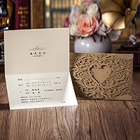 Vista 3 de Wishmade - Juego de 50 invitaciones de boda con corte láser en forma de corazón color dorado y elegante para invitación de papel para matrimonio