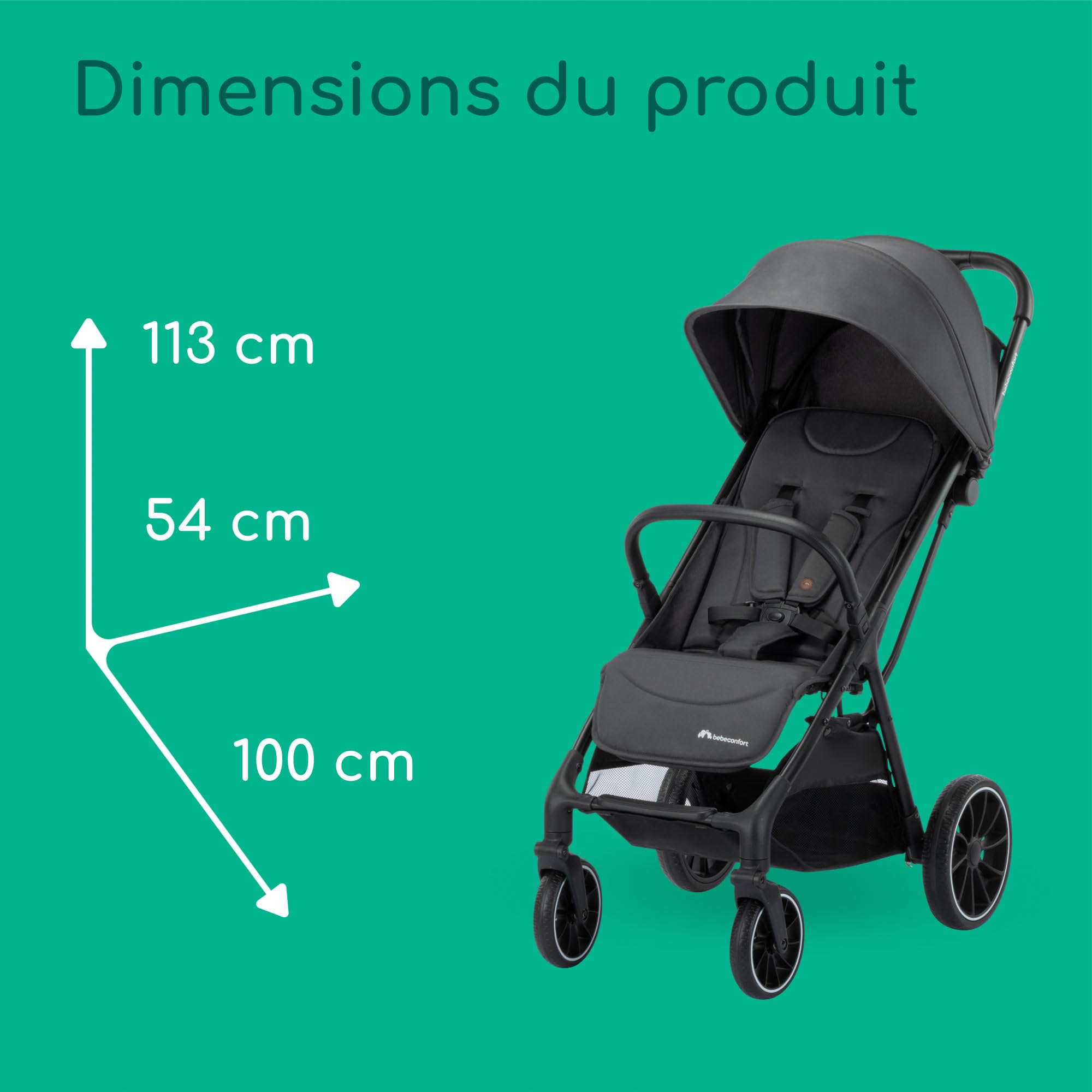 Bebeconfort Artic, Poussette Position Allongée, 0-22 kg, Mineral Graphite | Poussette Canne Compacte et Confortable, Dès la Naissance, Roues Tout-Terrain, Pliage à Une Main, Grand Panier 5 kg