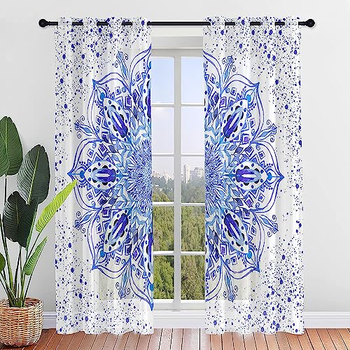 Highdi Cortinas de Ventana Dormitorio Translúcidas Ventana Visillos con Ojales Moderno Mandala 2 Paneles Transparente para Comedor Cocina Cortina (Tie-Dye,W132 x H182 cm)