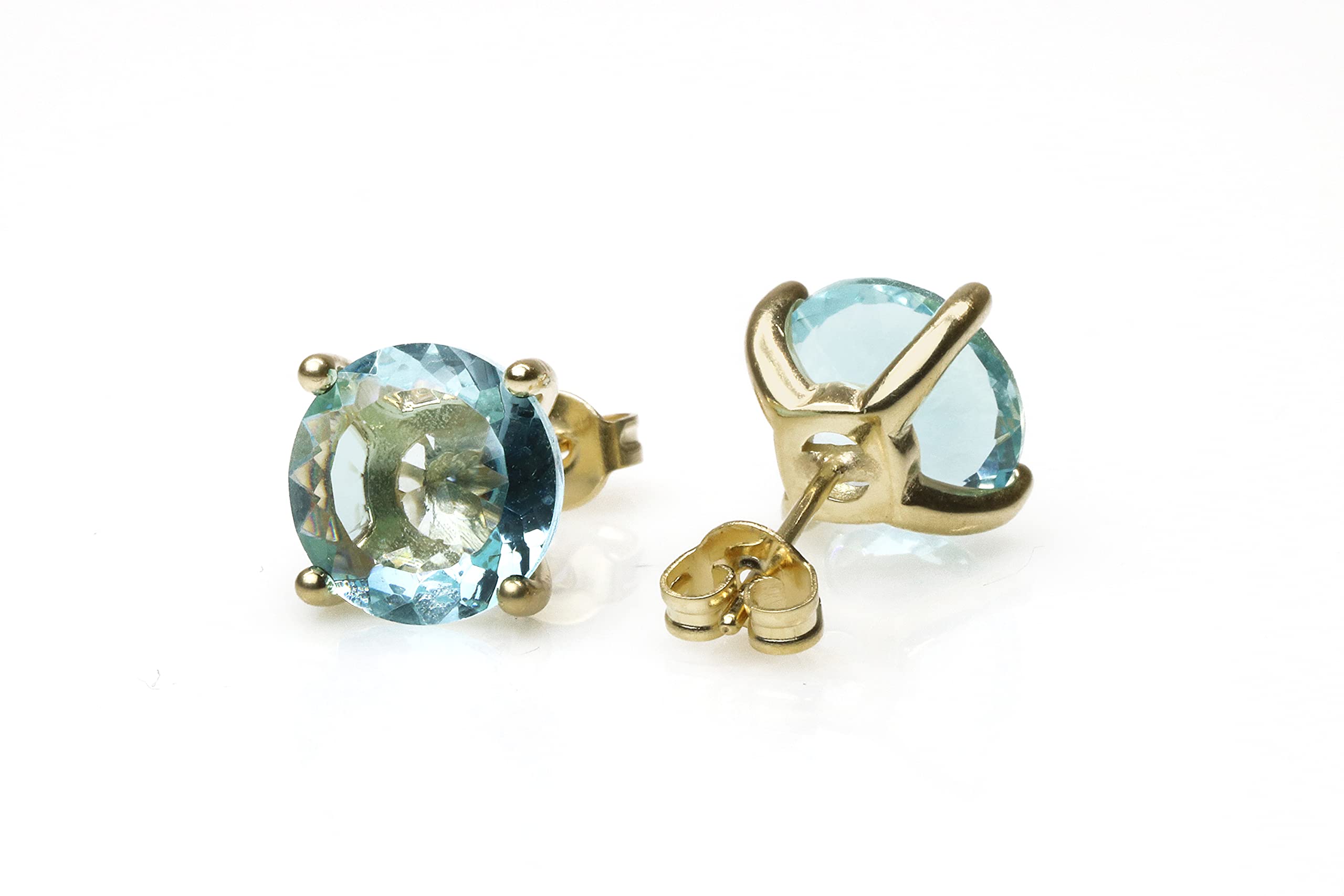 Boucles d'Oreilles Topaze Bleue Anemone - Clou d'Oreille Rond Pierre de Naissance, Mode, Boucles d'Oreilles Pierres Gemmes - Cadeaux pour Femmes - Bijoux Faits à la Main Personnalisables