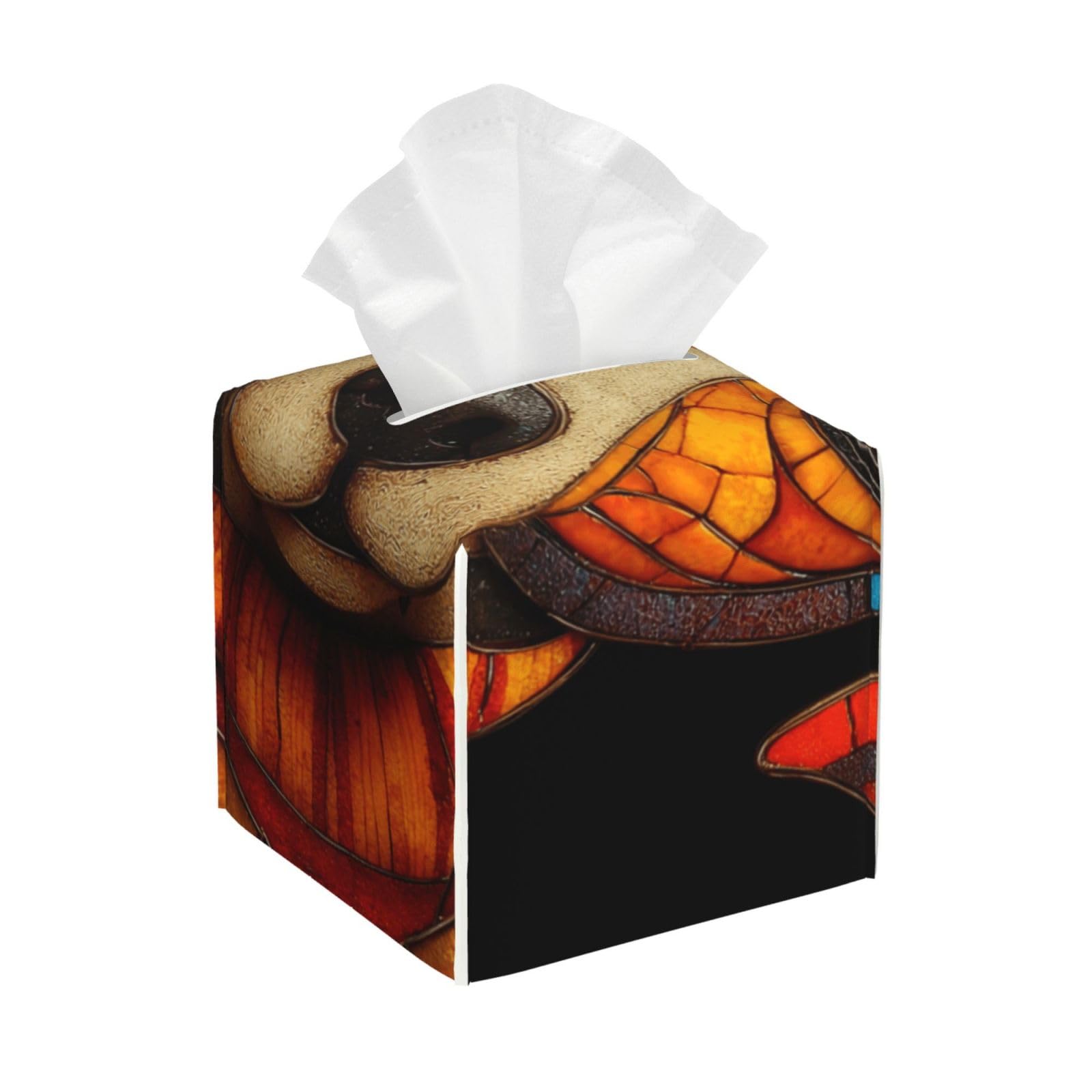 Dog Pilot Stained Glass Tissue Box Cover Square Pu Leather Waterproof Tissue Box Holder for Car Bathroom Bedroom Office Tabletop Decor