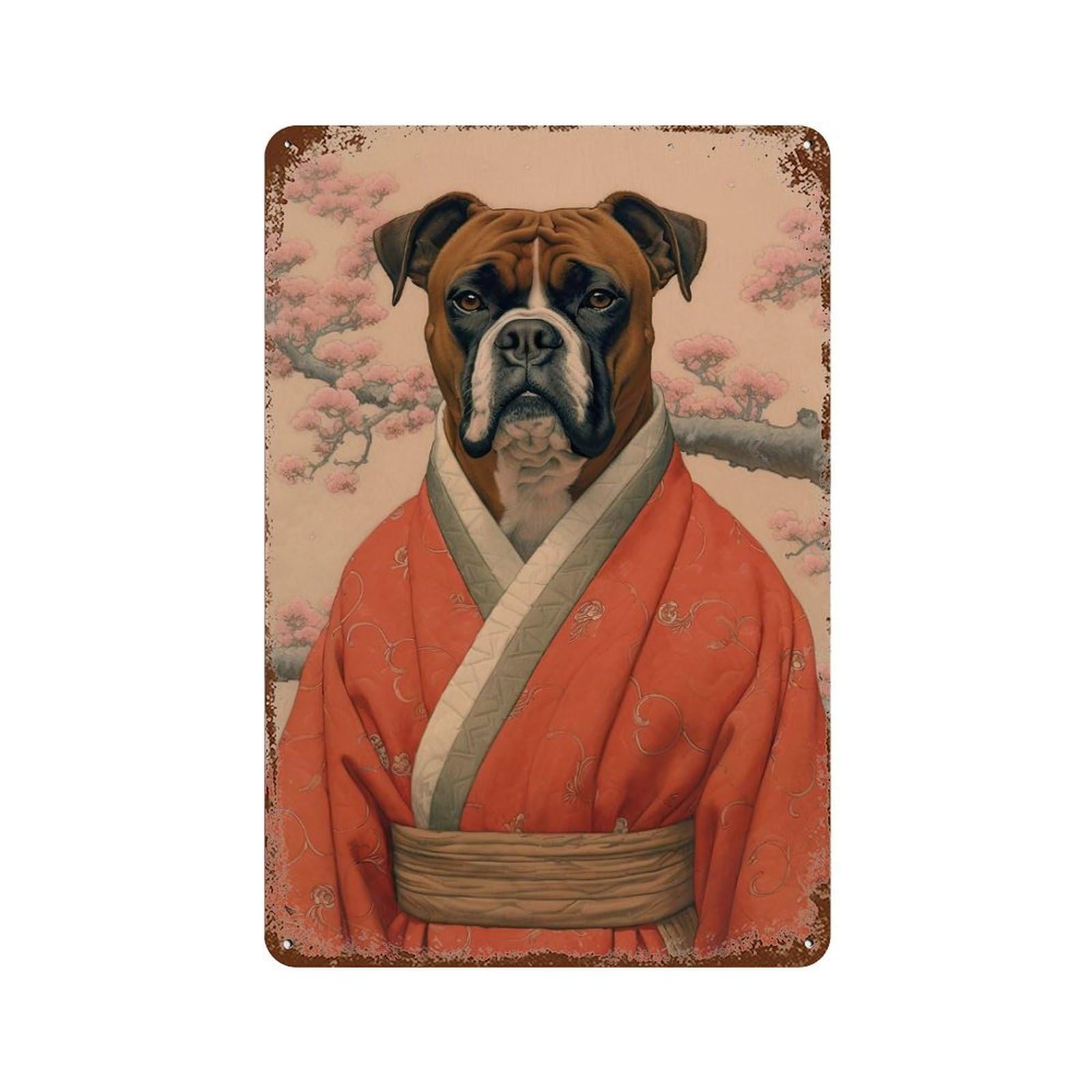 Aged Metal Wall Plaque with Boxer Dog Geisha Design 11.8"x7.9", for Basement, Hobby Room And Garage Decor, Classic Wall Plaque