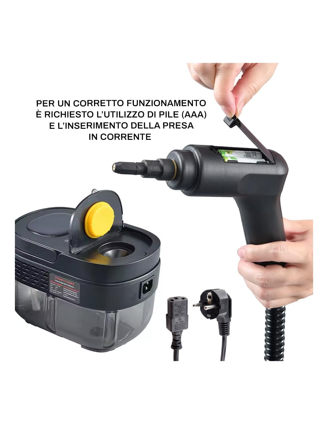 Mediawave Store Pulitore a Vapore Portatile Multiuso ad Alta Pressione 1600ml - 7 Accessori Pulizie Specifiche - Uso Domestico Vetri Finestre, Divani e Tappeti - Auto per Sedili, Tappezzeria e Angoli