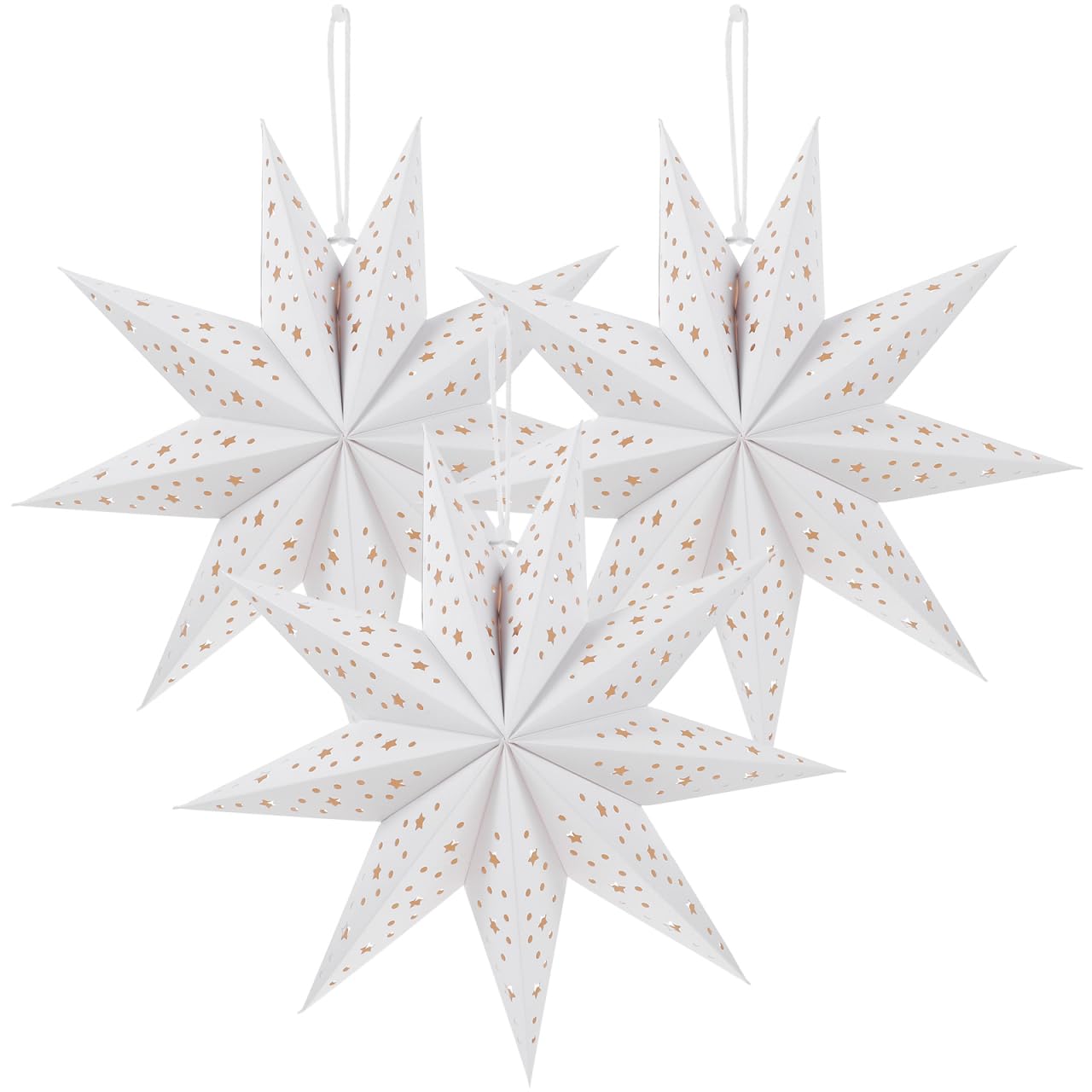 Homoyoyo 3pcs Christmas Shades Folding Paper Hanging Decorations for Warm Festive Atmosphere Compact Light Nine-Pointed Star Lamp Covers