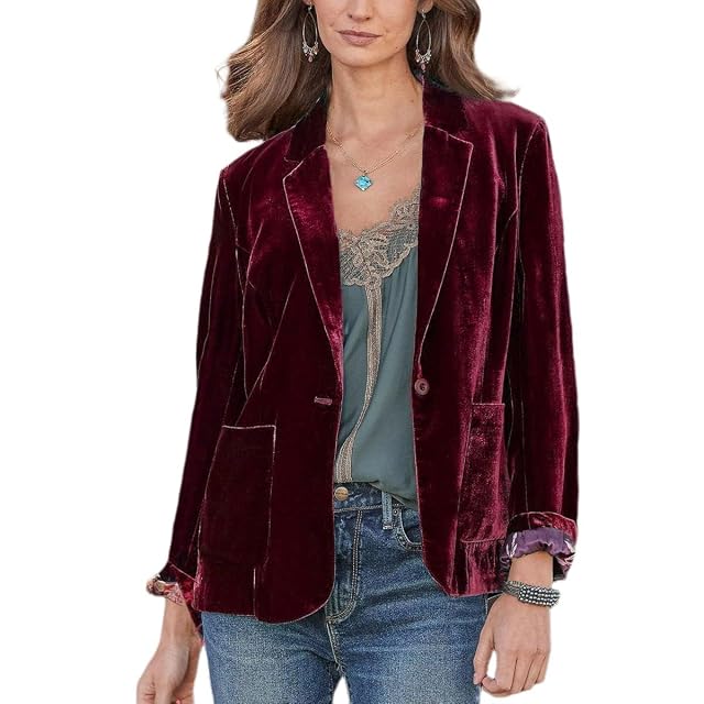 Womens Velvet Jacket Suits Casual Long Sleeve Lapel Collar Pocketed Button Velvet Blazer Jackets