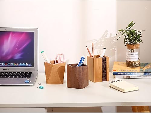 Miniatura 9 de Soporte de madera para bolígrafos para oficina en casa, portalápices, caja de almacenamiento de escritorio, organizador de accesorios (cuadrado
