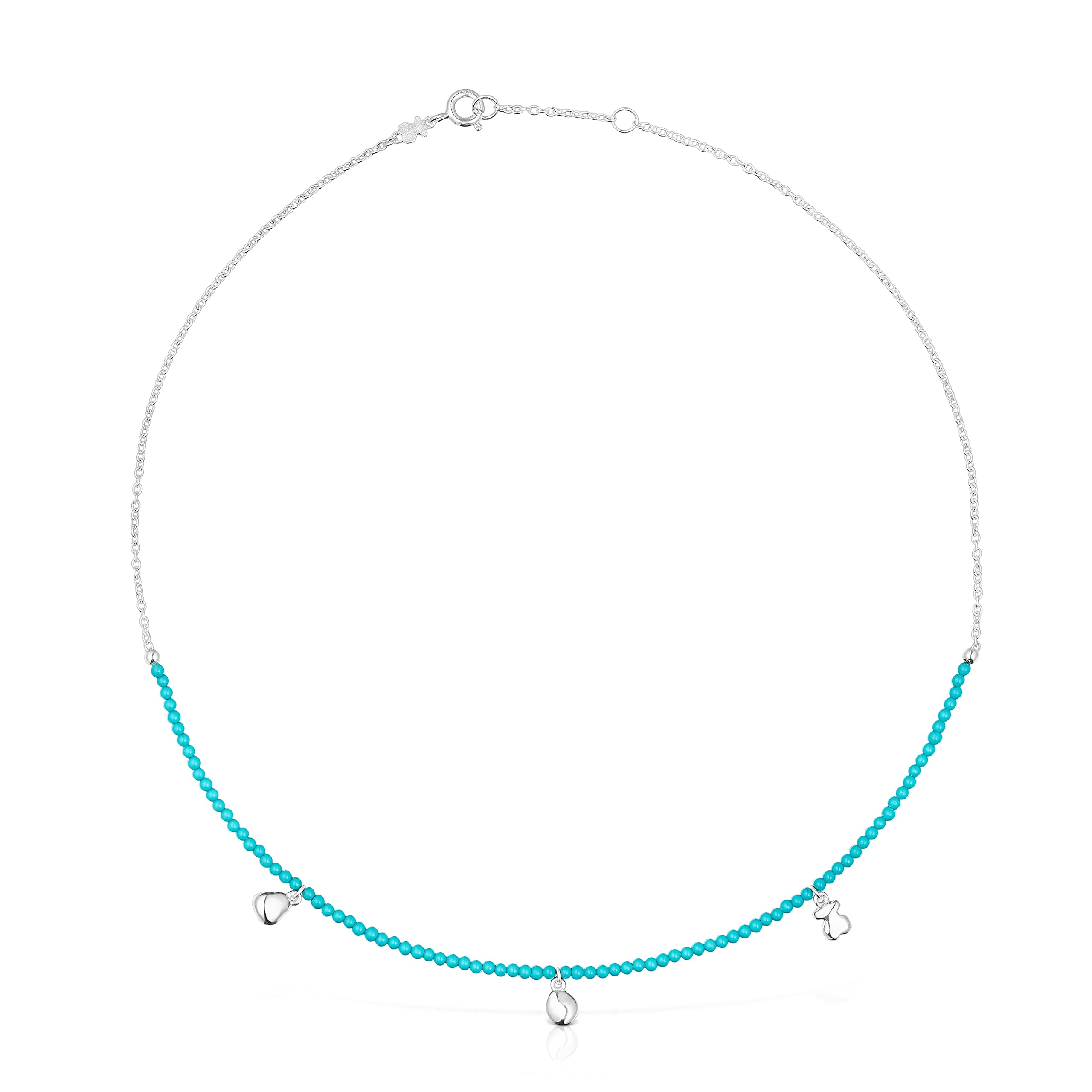 TOUS Collar de Plata de Primera Ley para Mujer con Motivos de Osos y Bolas de Gema calcita teñida, Largo 45 cm, Atemporal y Freso, Colección Joy bits