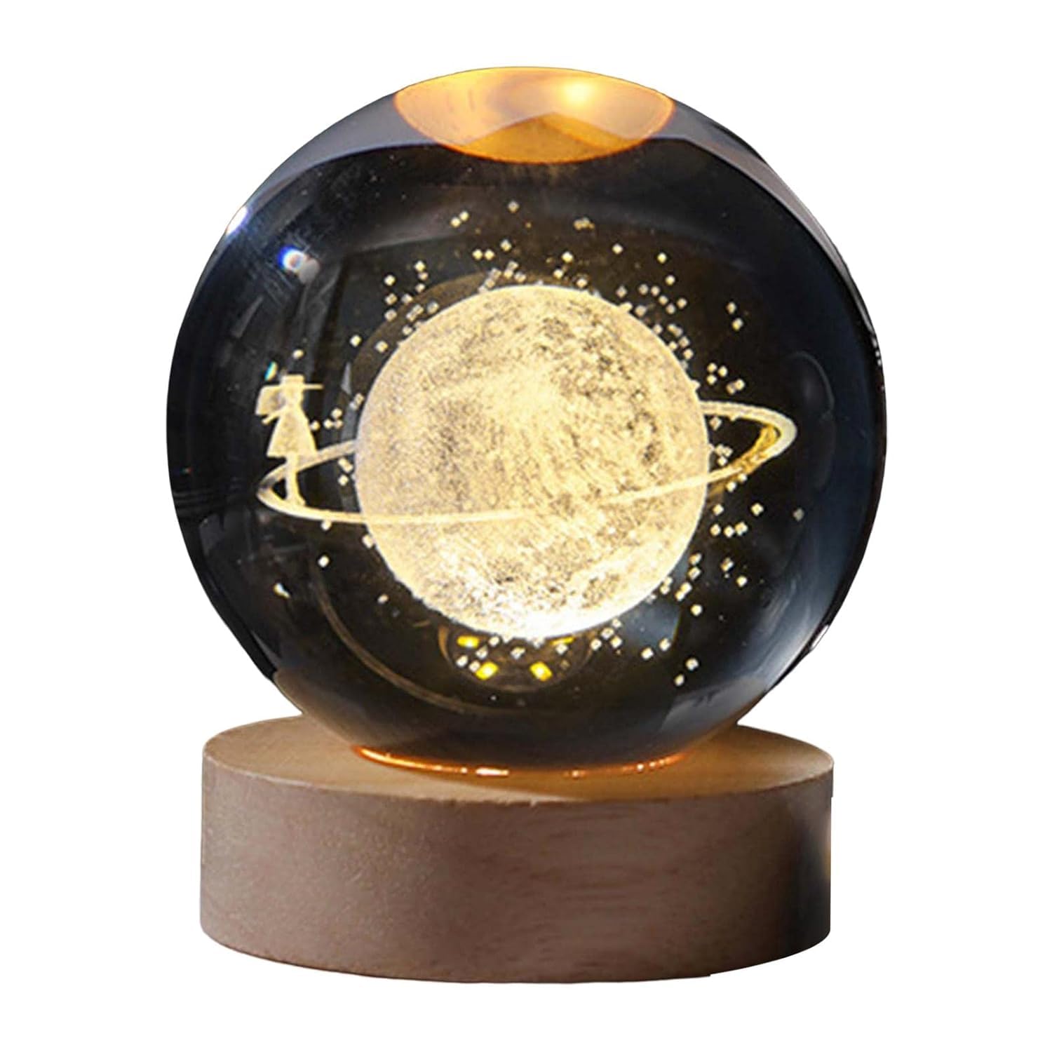 SHOPOGENIX Solar System Moon Crystal Ball Night Light 60mm,Glass Ball Night LED Lamp with USB Powered 2.4 Inch Wooden Base Colorful Crystal Ball for Gifts Men,Women,Kids,Boys,Girls (Star Waalk)