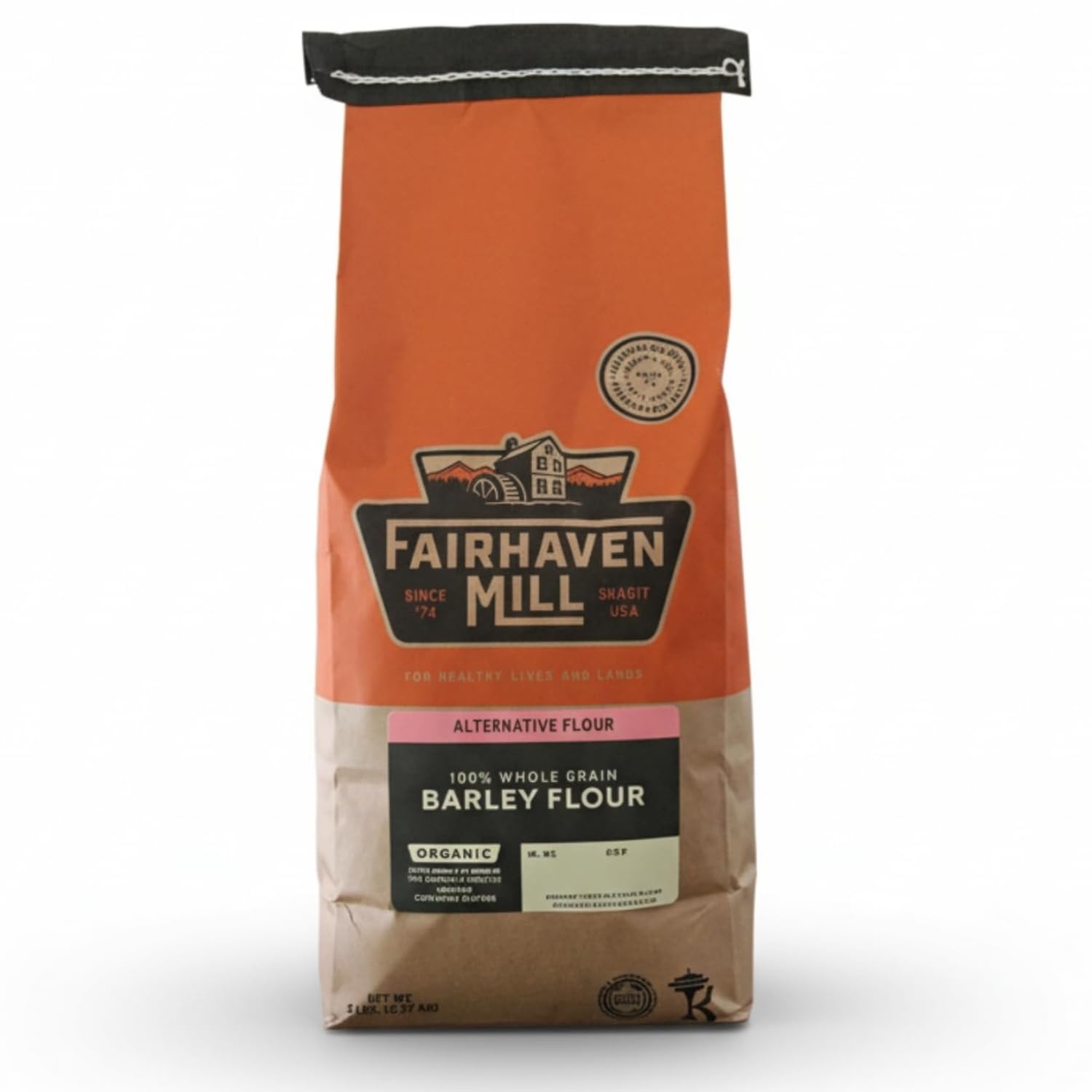 Fairhaven Mill Certified Organic 100% Whole Grain Barley Flour - Non-GMO - Supports Cardiovascular Health - Ideal for Breads, Muffins, Cookies & Everyday Baking - USA Grown and Milled - 5 lbs Bag
