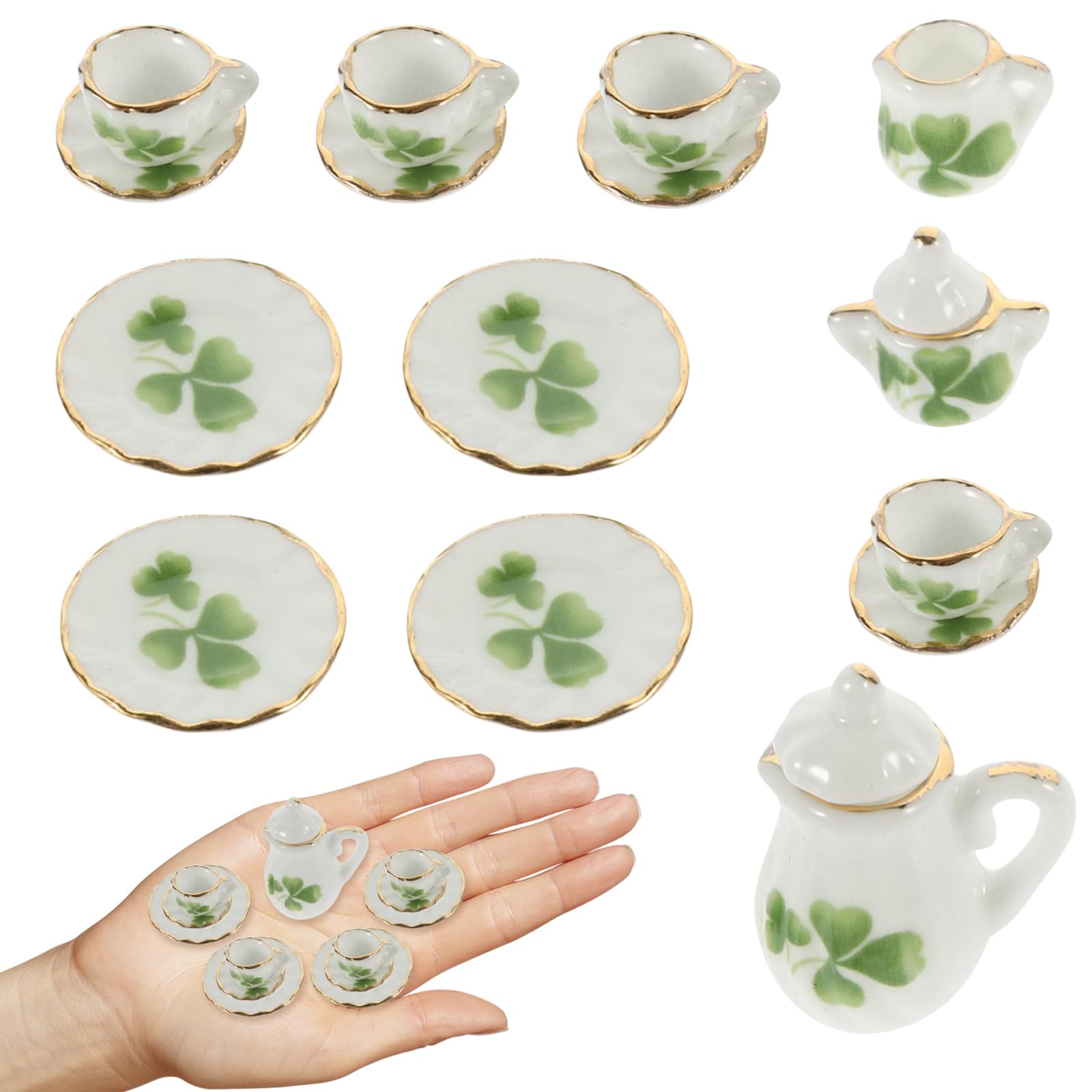 GUOYOU 1:12 Dollhouse Ceramic Tea Set 15 Pack Mini Porcelain Flower Tea Cup Set Dollhouse Accessories Kitchen Miniature Simulation Furniture Set Model for Baby Boy Girl Dollhouses