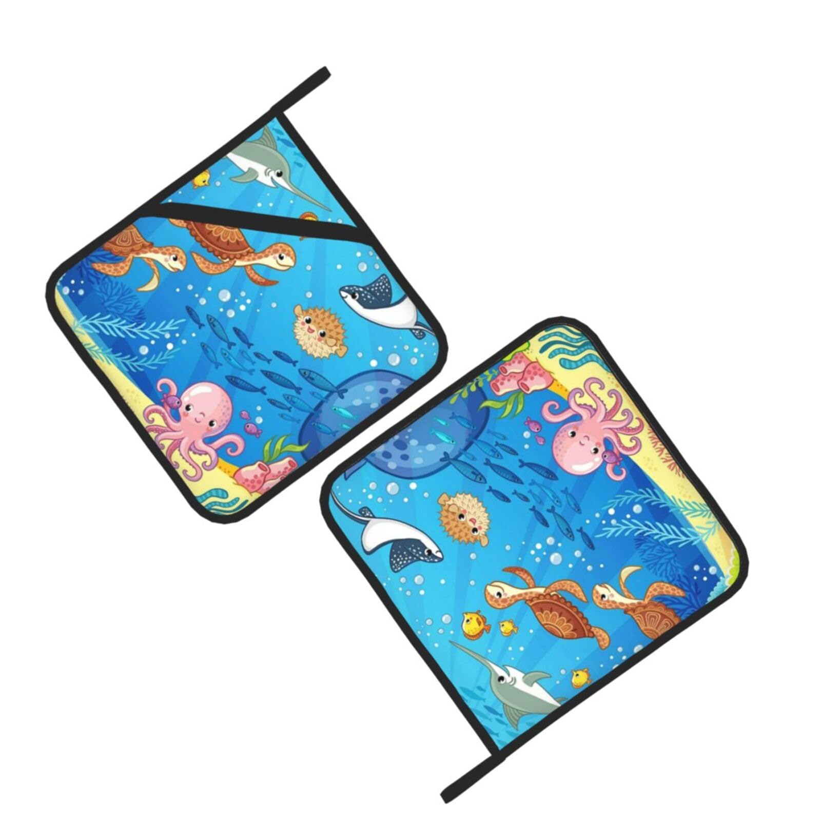 Underwater world fish dolphin Printed Oven Pot Holders Set of 2 Pcs Heat Resistant Kitchen Microwave Potholders for Cooking Baking Grilling