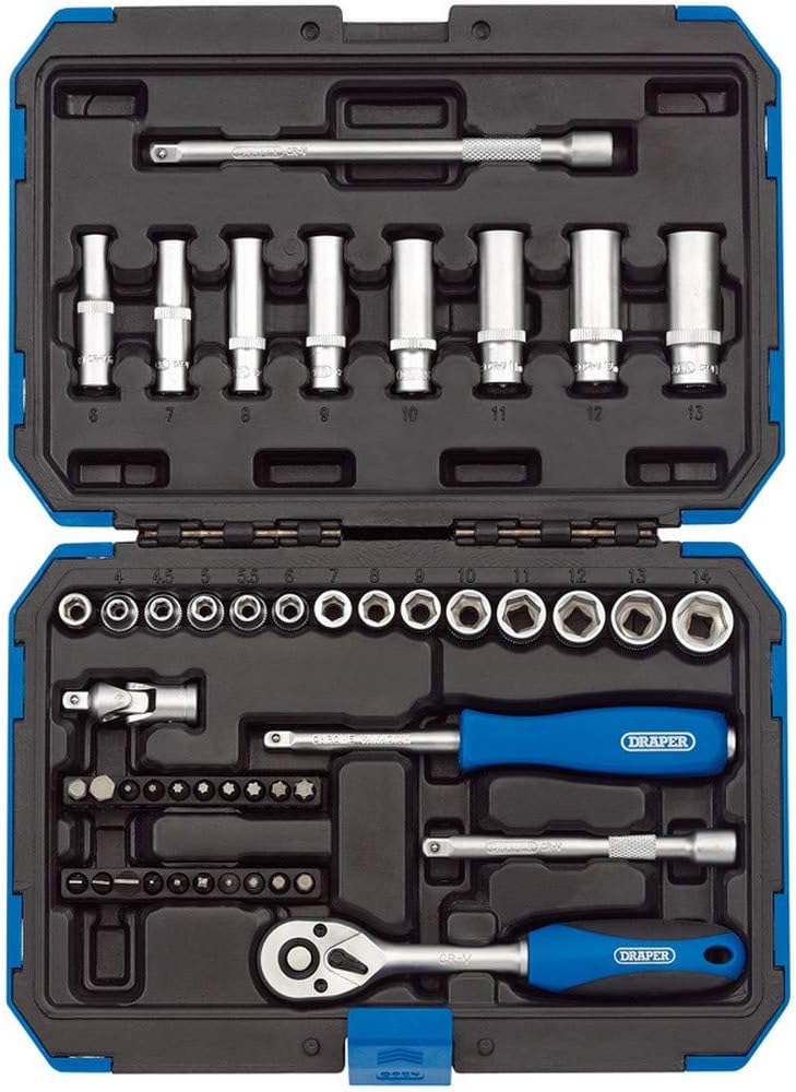 1/4" 47 Piece Square Drive Metric Socket Set | Micrometre Reversible Hand Tool |Soft Grip Ratchet | 21 Metrics Sockets Mechanics Car Tools | Professional Plastic Storage Case | 16355