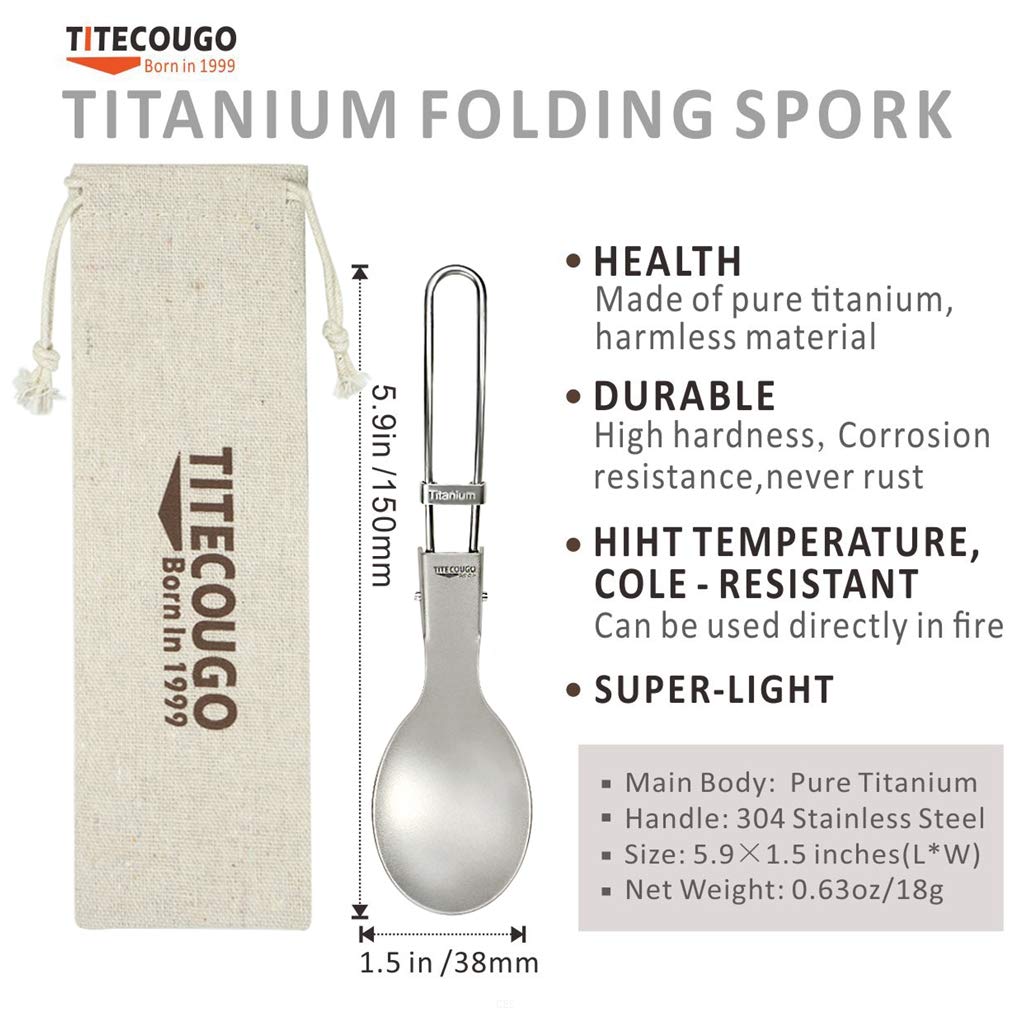 GADIEMKENSD Ultralight Outdoor Titanium ladle Healthy Camping Scoop Folding Spoon 18g