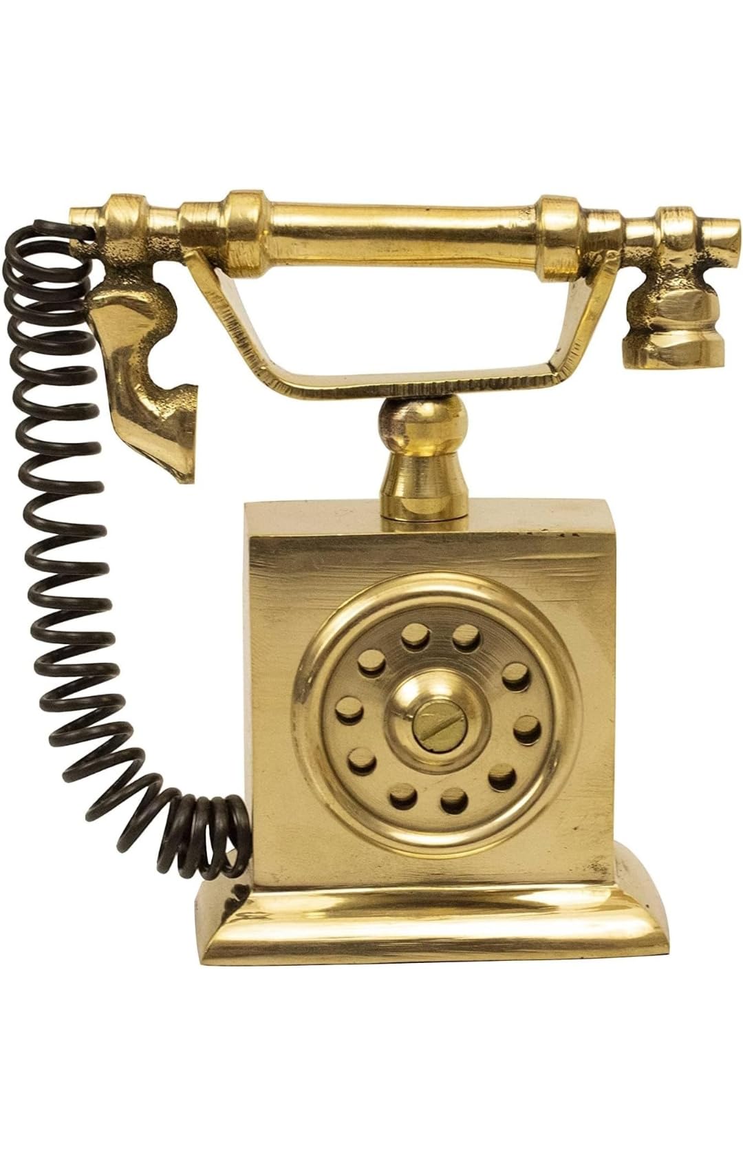 Vintage Mini Rotary Telephone Figurine, Pure Brass, Gold Finish, Decorative Antique Style Desk Ornament-image-13