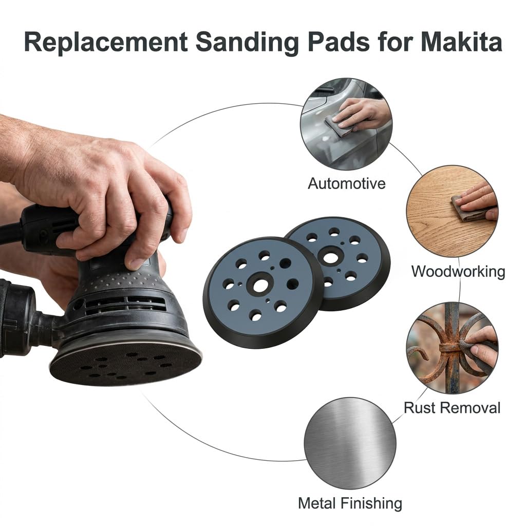 2 vassoi di levigatura 125 mm 8 fori, tampone di ricambio compatibile con Makita BO5021 BO5031 BO5041 BO5010 M9204, compatibile con DeWalt 151281-08 DW420 DW421 Porter Cable 390, 382, 343