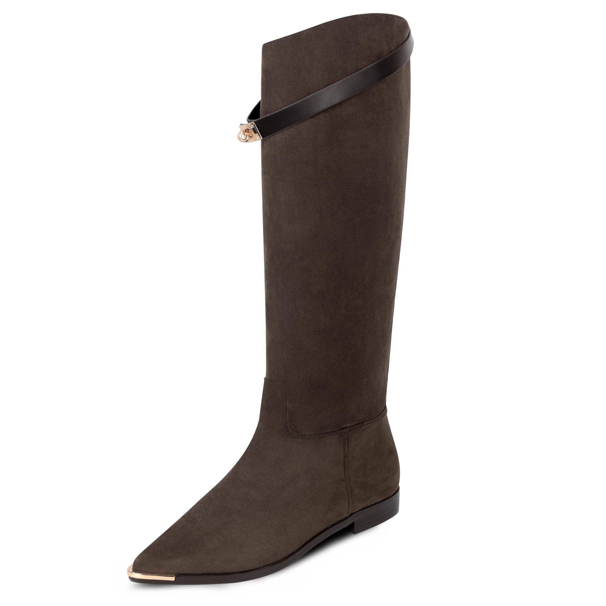 Suede Knee High Boots for Women Tall Fashion Boot with Pointed Toe Chunky Block Heel Suede Side Zipper