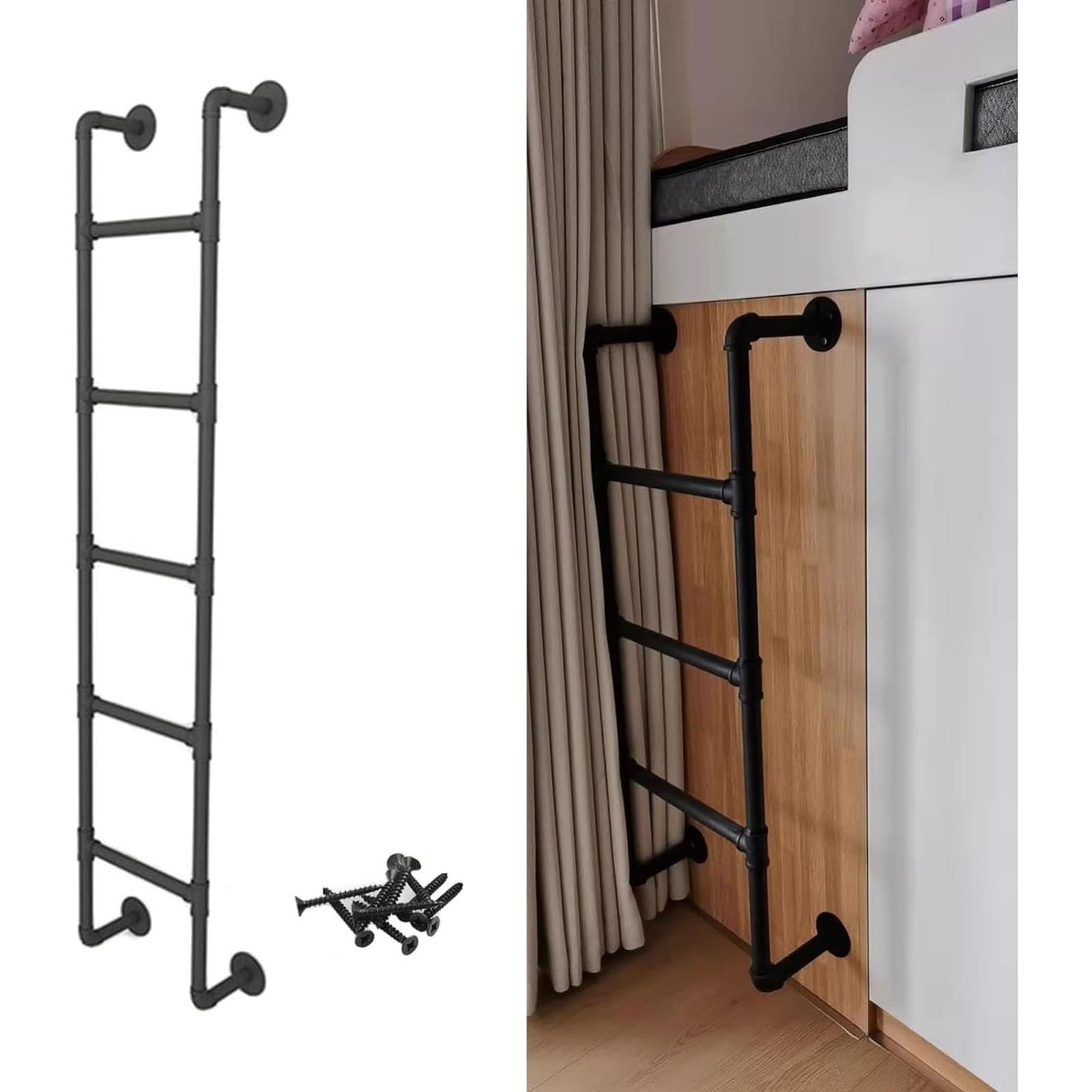 Wall Mounted Metal Ladder for Home Loft, 3.3 Ft-8 Ft Height Entrance Egress Ladder, Window Well Escape Ladder, Loads 330lbs and Easy to Install, for Dorm, Library, Bed, Deck, RV (Size : 6.1F