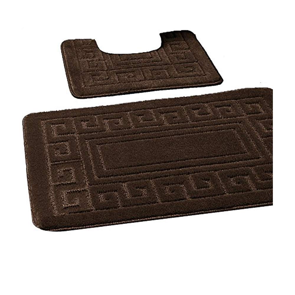 De Lavish Bath Mat Set 2 Piece Non Slip Rubber Pedestal and Bath Mat Set Toilet Greek Bathroom Rug New (Chocolate)