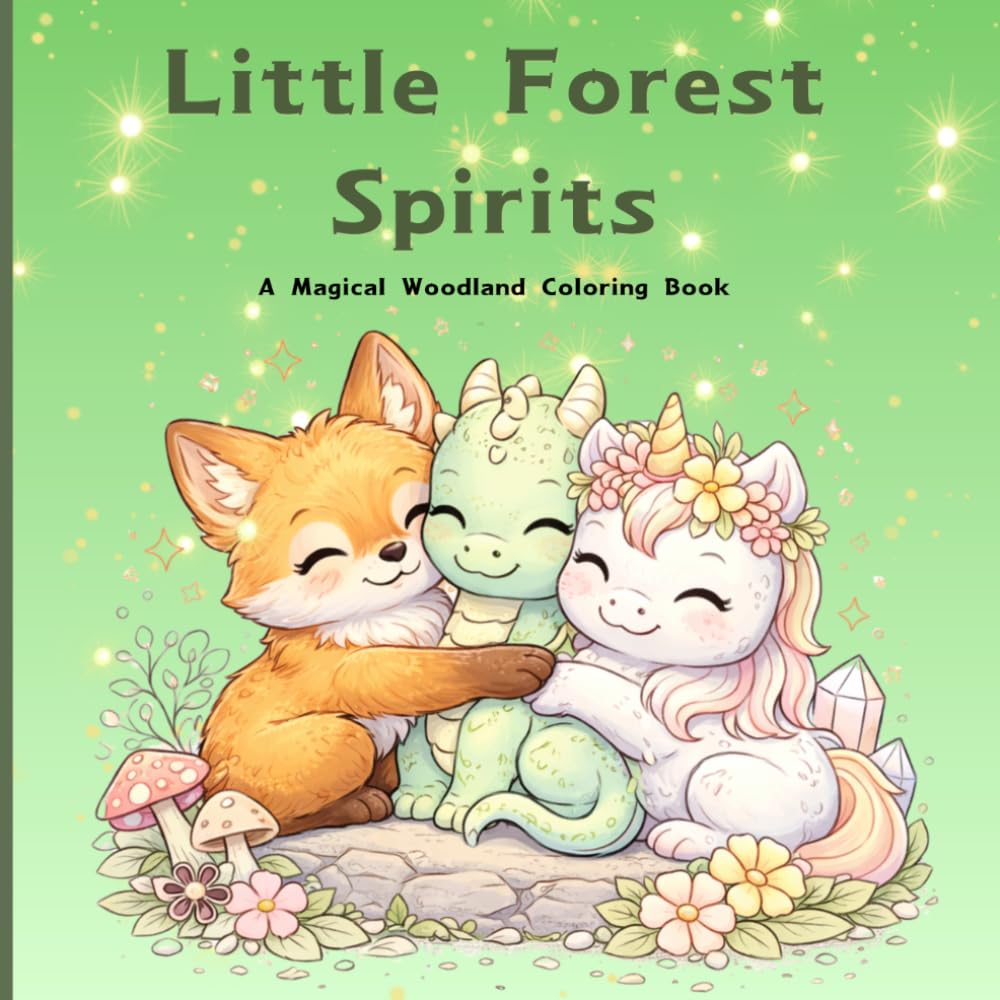 Little Forest Spirits: A Magical Woodland Coloring Book for Kids with Cute Forest Animals, Unicorns, Dragons and Enchanted Creatures