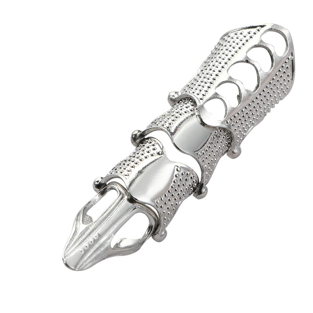 Men's Finger Armor Knuckle Joint Full Finger Ring Claw Gothic Rings Double Loops Vintage Halloween Cosplay Rings Party Jewelry(Silver)