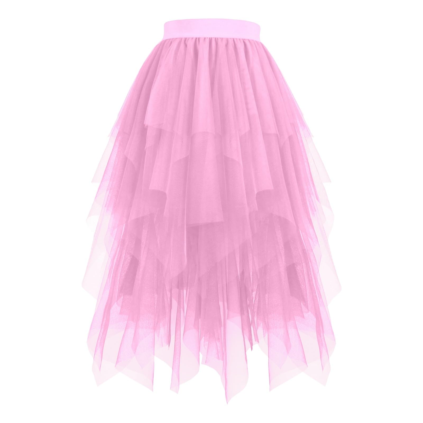 Tulle Skirt Women's Tulle Skirts High Low Layered Puffy Fairy Skirt Tulle Skirts A-line Irregular Midi Long Tutu Skirt with Glitter Sequins Ballet Tutu Prom Party Carnival Costume, #215-Pink, S