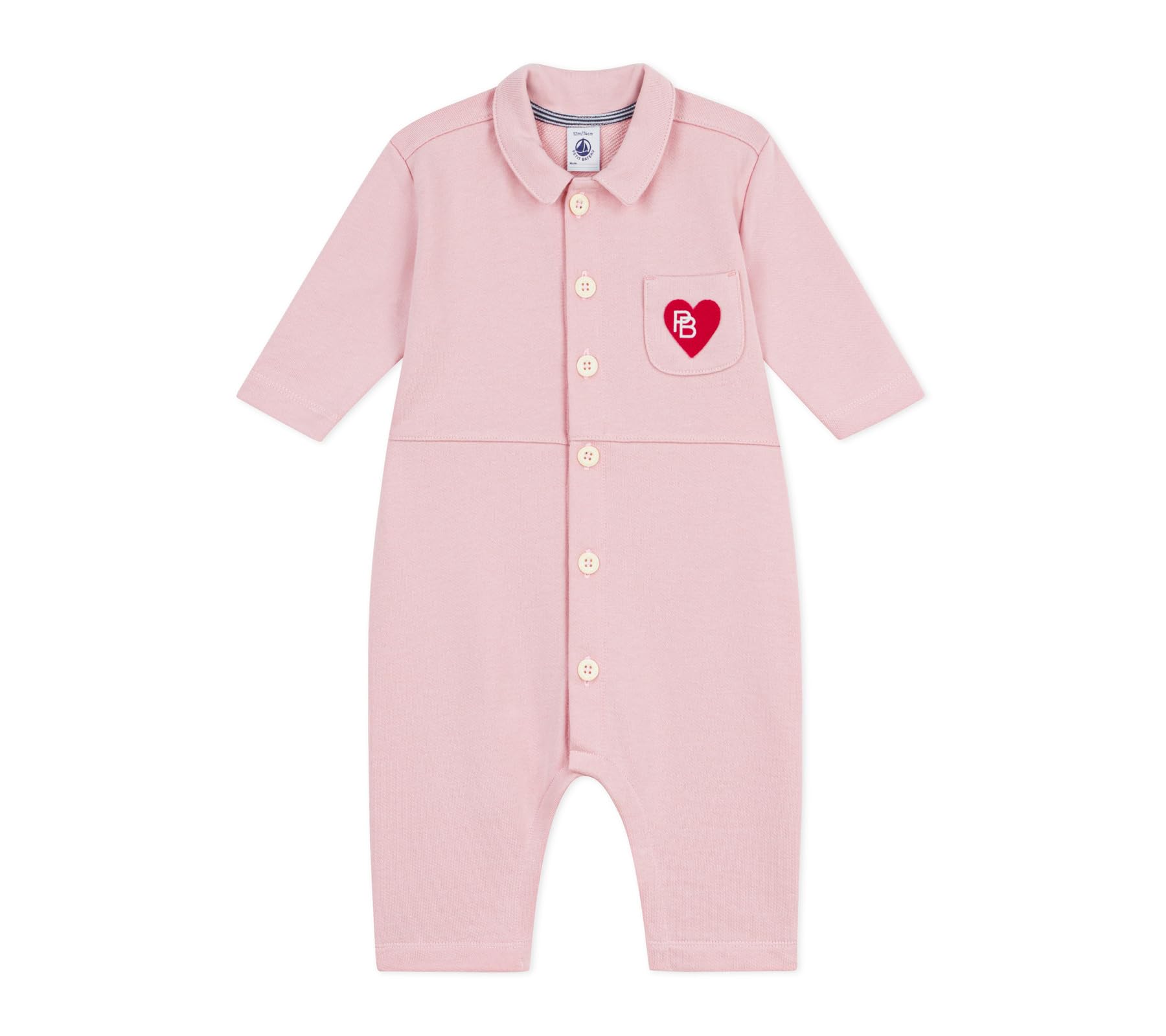 Petit Bateau Długi kombinezon niemowlęcy z jednokolorowej bawełny, styl pompiste