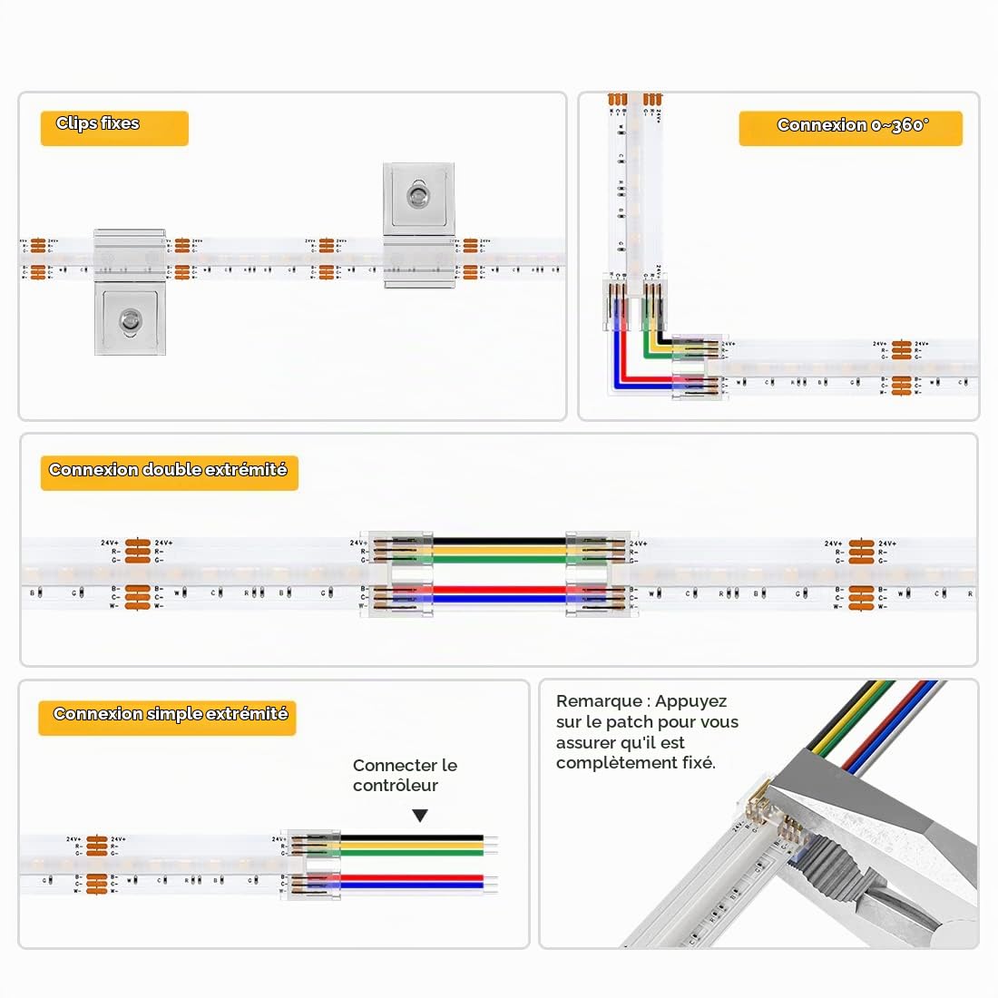 BTF-LIGHTING FCOB COB RGBCCT Bande LED 5M 960LEDs/m 24V IP30 PCB Noir