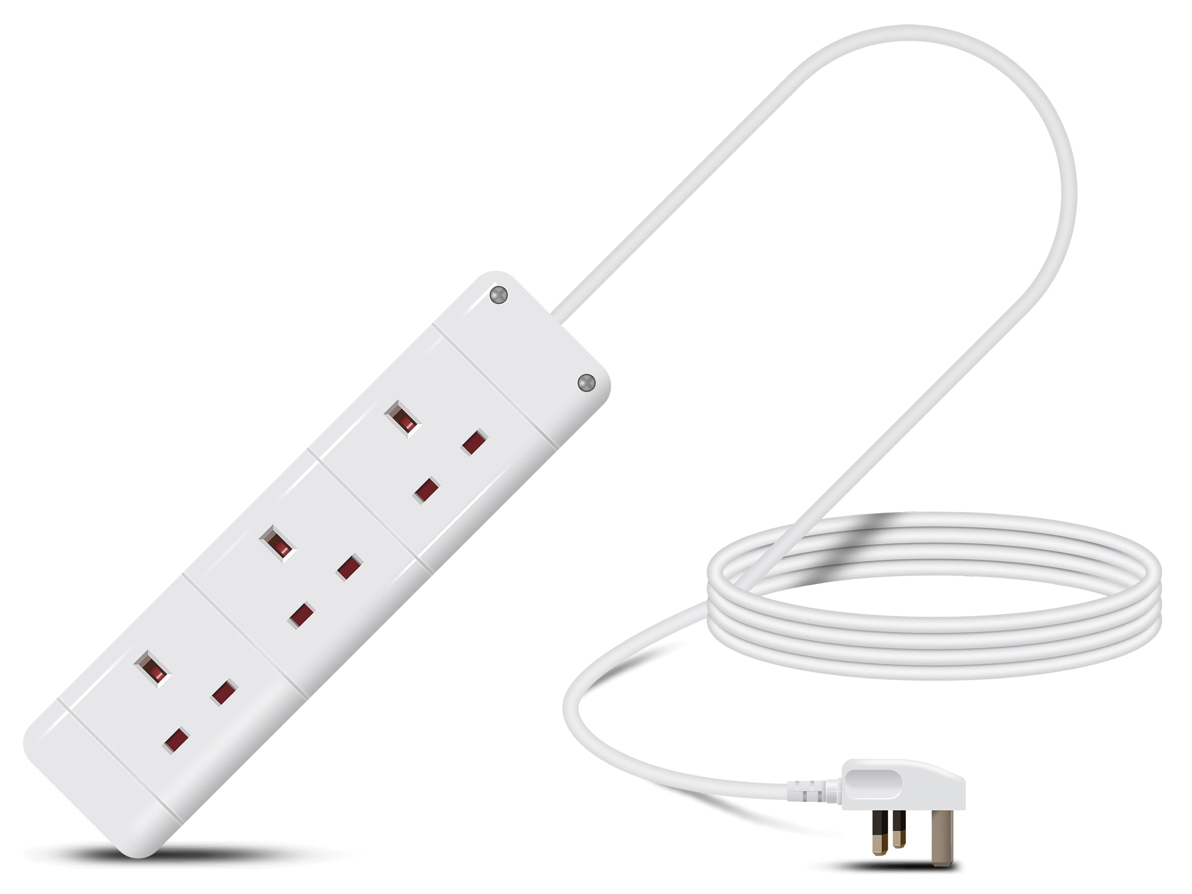 Eagle Three Gang Mains Power 13A Extension Socket to 13A UK Plug Lead Cable, British Standards BS1363 3m