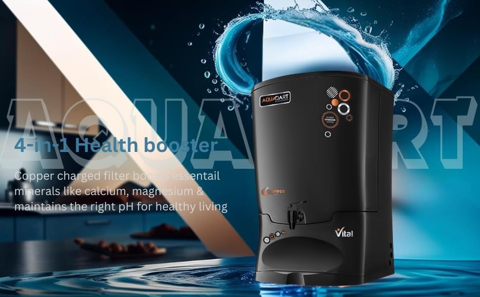 Image of AquaDart Copper RO+UV+UF Water Purifier for Home 8 L Storage Tank|12 L /Hr Purification Suitable for all Water Sources Borewell, Tanker,Water | Black