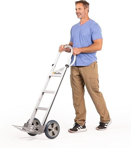 Miniatura 7 de Carro de mano resistente con mango de bucle vertical, carrito de aluminio para mudanza, capacidad de 500 libras, ruedas de goma de 10 pulgadas,