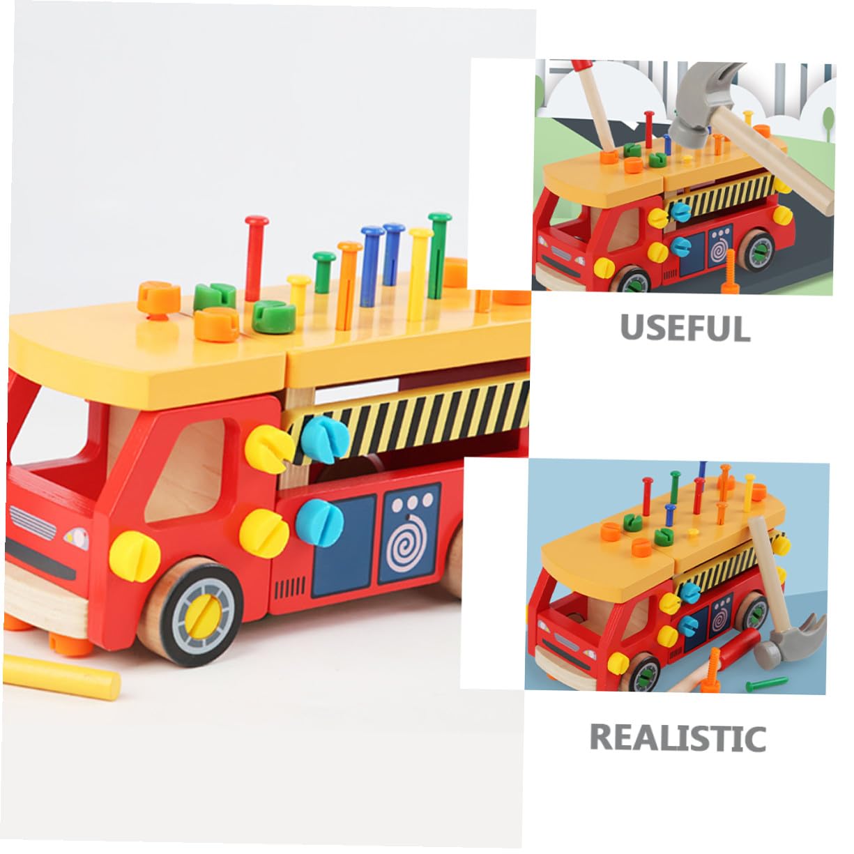Uonlytech Attrezzi per Ragazzo Ragazza Piccoli Giocattolo Educativo in Legno Set di Costruzione per Ragazzo Ragazza Divertente per Sviluppo della Creatività Coordinazione Oculomotoria