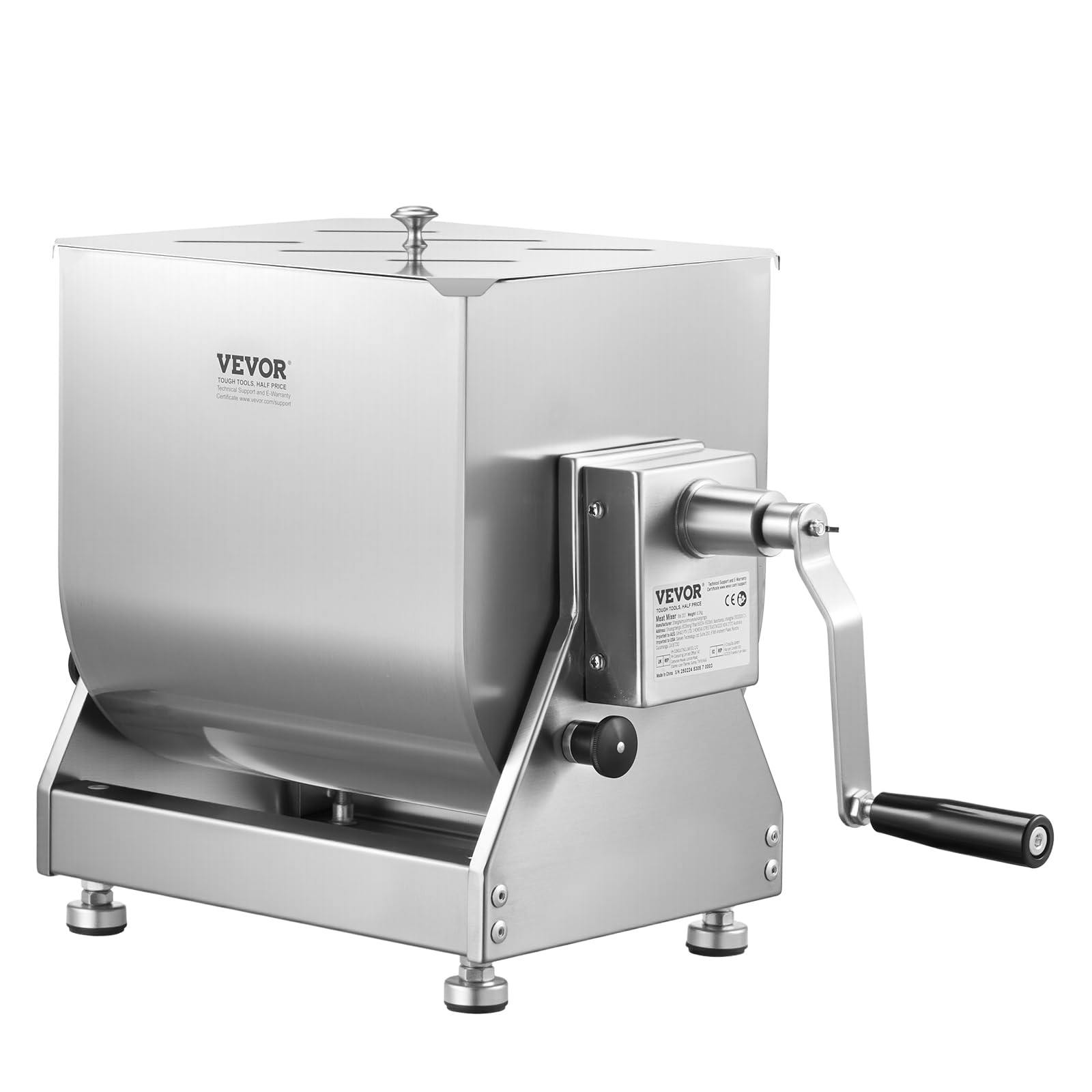 VEVOR BX-20T - Equipo de procesamiento de tanque inclinable de 30 L (mezcla máxima de 30 libras, carne de acero inoxidable, máquina de salchichas con reductor de engranajes de mango de tapa, batidora