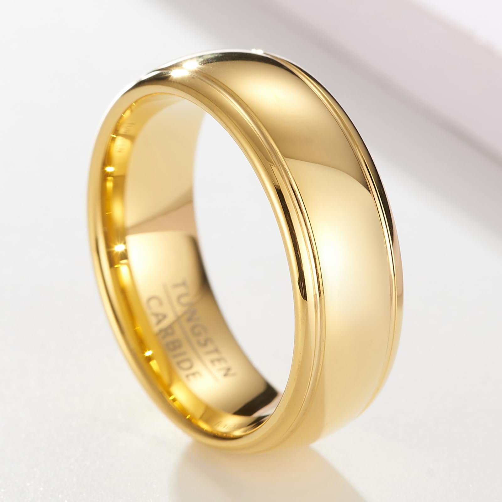 Anillos de boda dorados de carburo de tungsteno para hombre y mujer con un ancho de 8 mm, adecuados para bodas, compromisos, aniversarios y regalos.