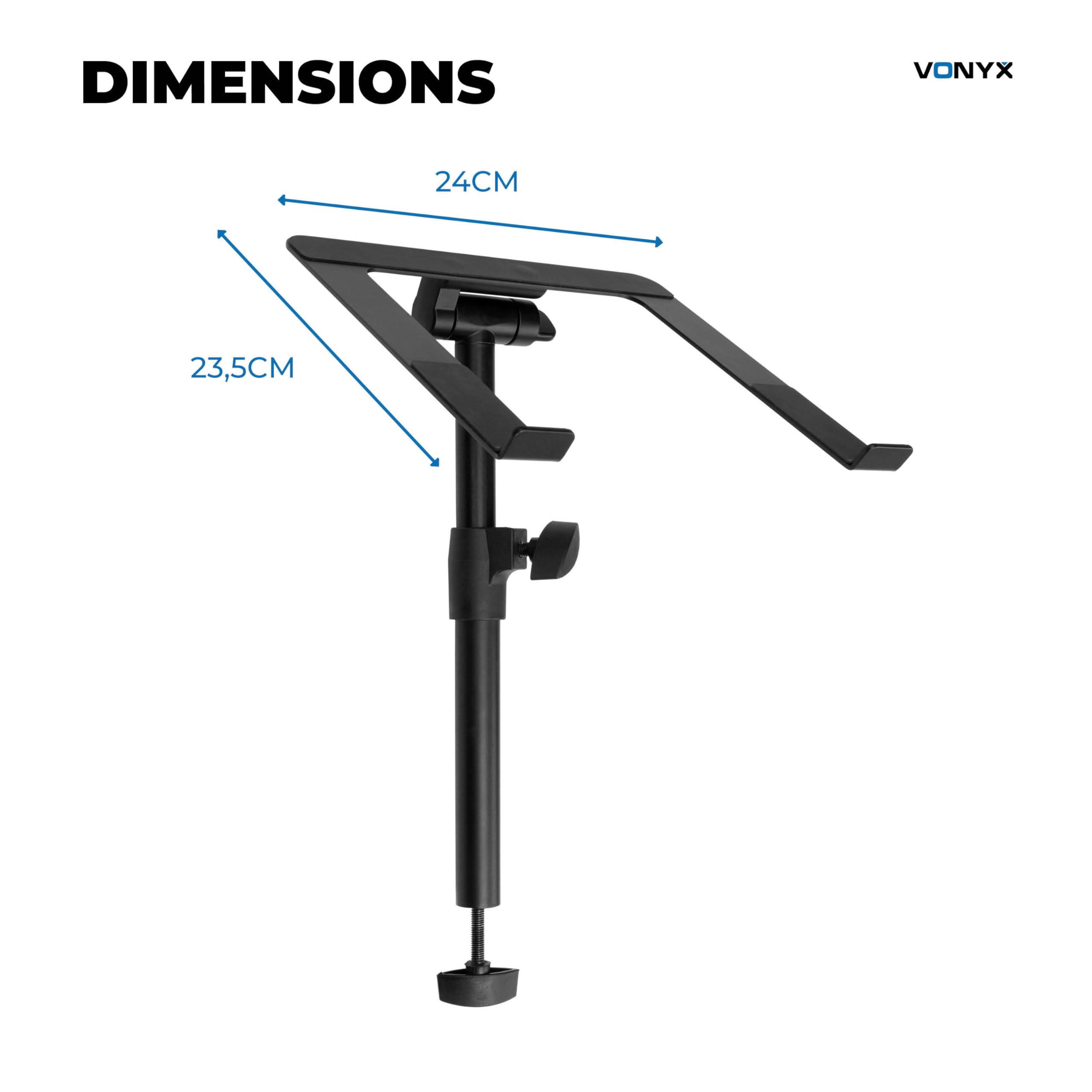 Vonyx DBLH1 Support Ordinateur Portable DJ Réglable en Hauteur, Stand PC Portable pour Booth et Scène, Structure Stable Métal Noir