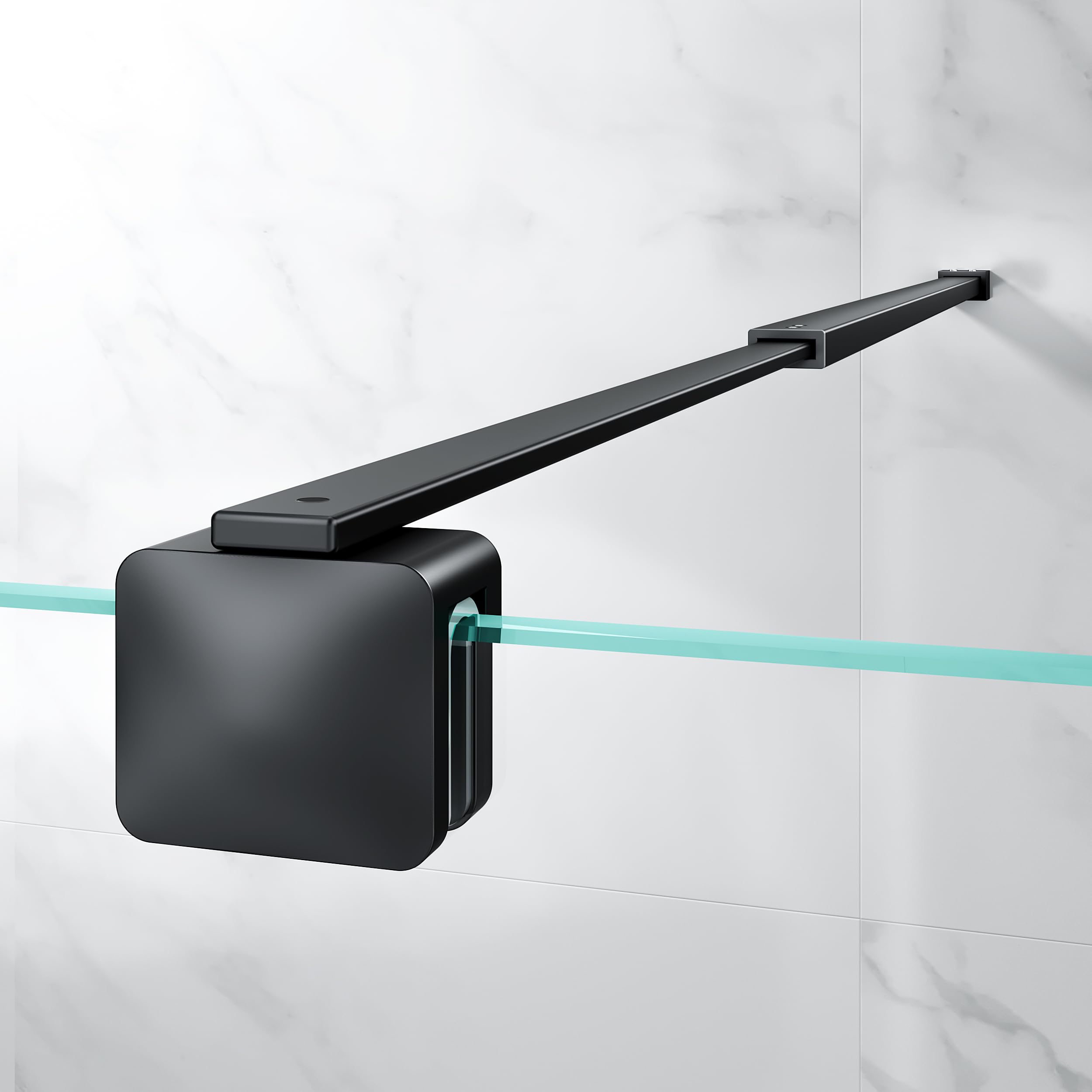 Barra de soporte telescópica de pared para mampara de ducha, ajustable de 66,7 a 121,5 cm (desde la pared hasta el borde interior del vidrio), para vidrio de 6-10 mm, negro mate | Fabricado con acero inoxidable 304, adecuado para vidrio de 6-10 mm, diseño