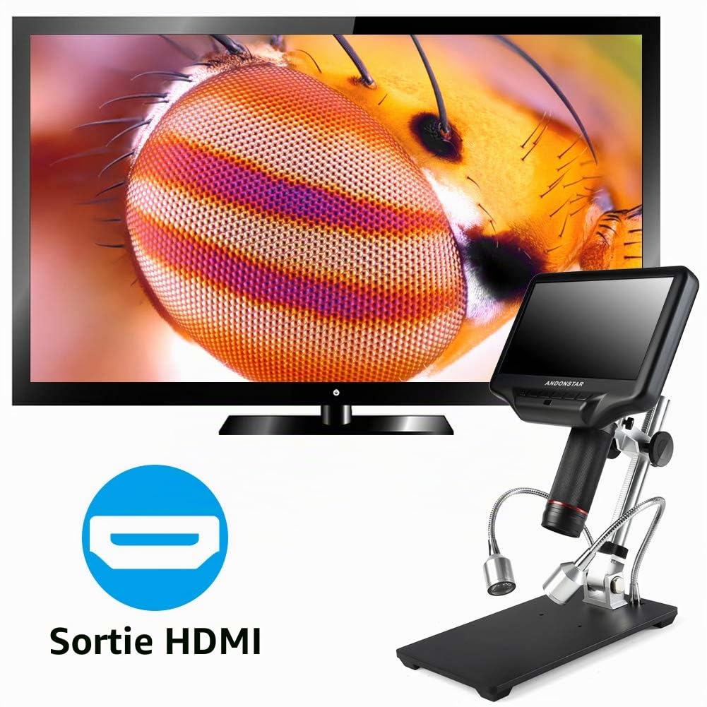 Andonstar AD407 Microscope numérique de soudure 3D HDMI avec écran LCD réglable de 7 pouces et 4MP UHD - Microscopes vidéo USB pour réparation de téléphone SMT SMD DIY