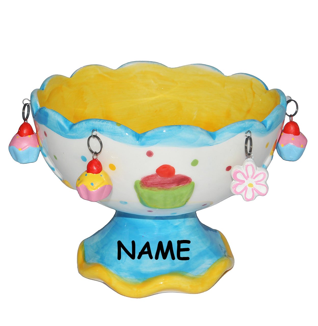 alles-meine.de GmbH 3 STK große Schalen incl. Namen - mit 3-D Törtchen Anhänger + Fuß - Dessertschale Vorspeise Nachspeise - aus Porzellan/Keramik - Schale - Eisschale/Eisb..