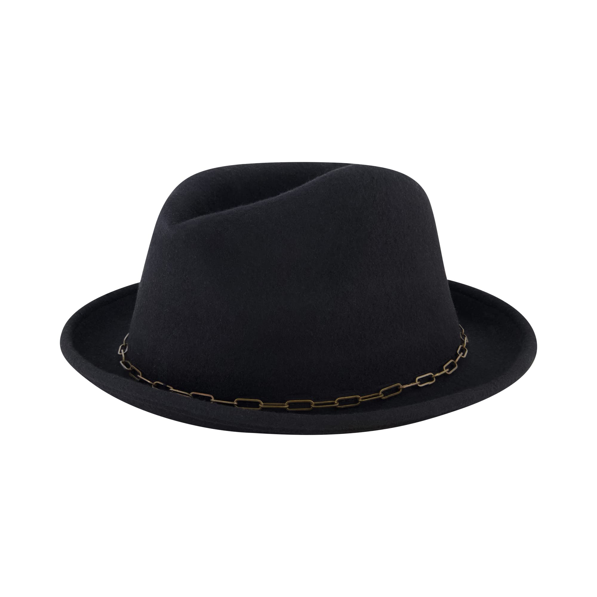 Concept One Christian Siriano New York, Wool Felt Wide Brim Fedora Fashion Hat with Paper Clip Chain Band