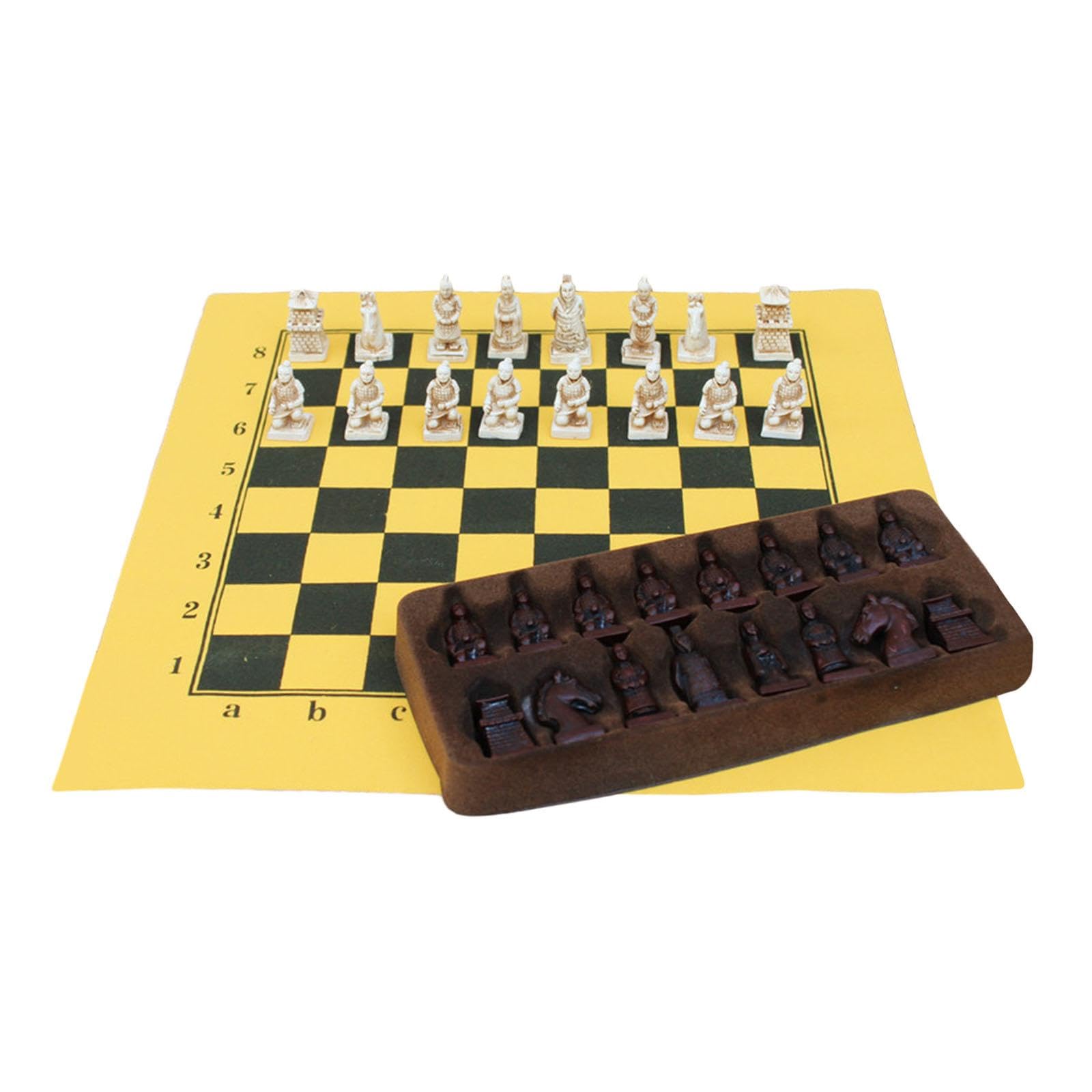 Set di scacchi in legno massello con disegno di cavallo in terracotta