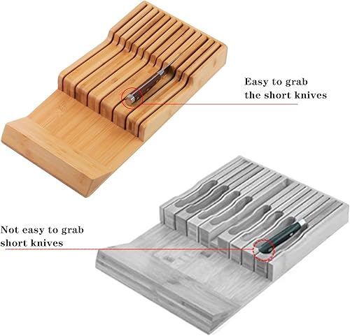 Miniatura 5 de Bloque de cuchillos de bambú para cajones de cocina, soporte para cuchillos en cajón, organizador de cajones de cuchillos apto para 13 cuchillos