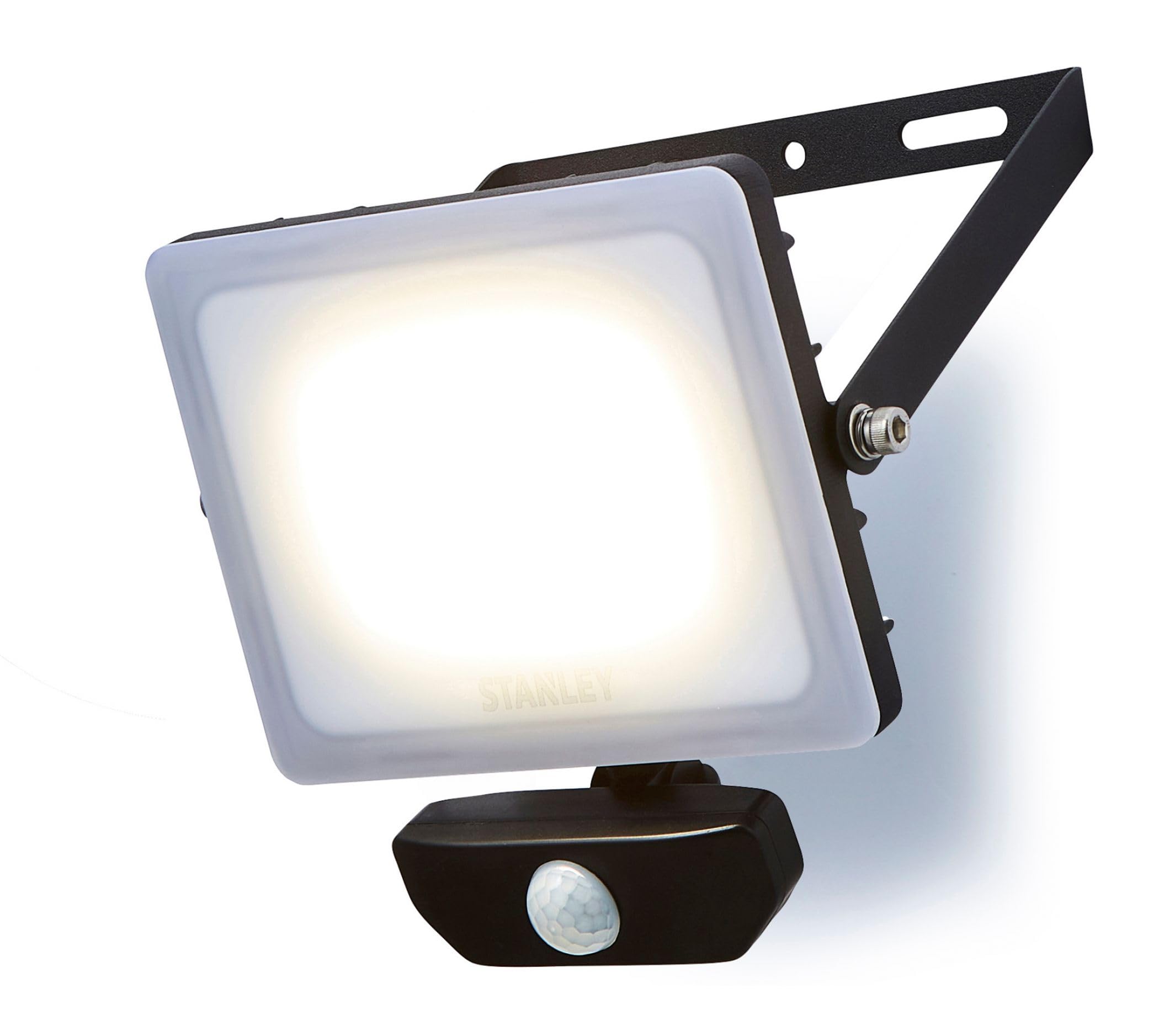 Stanley Black / Frosted Opal Mains-Powered Cool Daylight Outdoor Led Pir Floodlight 2700Lm from B&Q