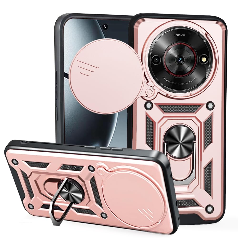 ILING Cover per ZTE nubia Focus 5G / ZTE Blade A75 5G, Texture Metallica Antiurto Opaca Rigido PC/TPU Bumper Silicone Custodia con Anello Supporto e Scorrevole Protezione Fotocamera (Nero