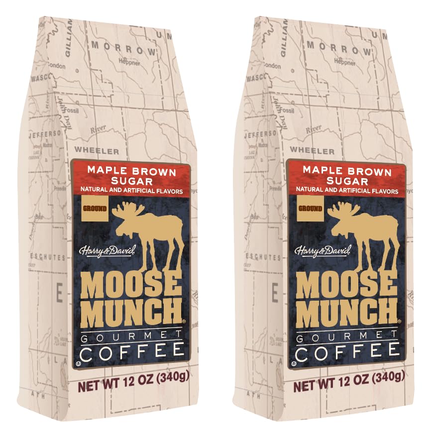 Moose Munch Maple Vanilla Ground Coffee – 2 Pack, 12 oz Bags – Smooth Maple Sweetness with Vanilla Flavored Medium Roast Coffee