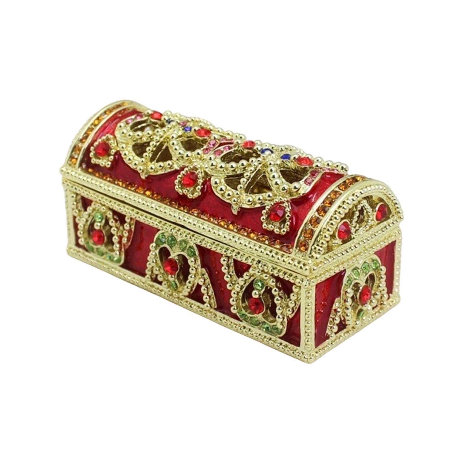 Linvimia Decorative Metal Jewelry Organizers with Handcrafted Enameled Floral Designs and Gemstones Embellishments Traditional Jewelry Box