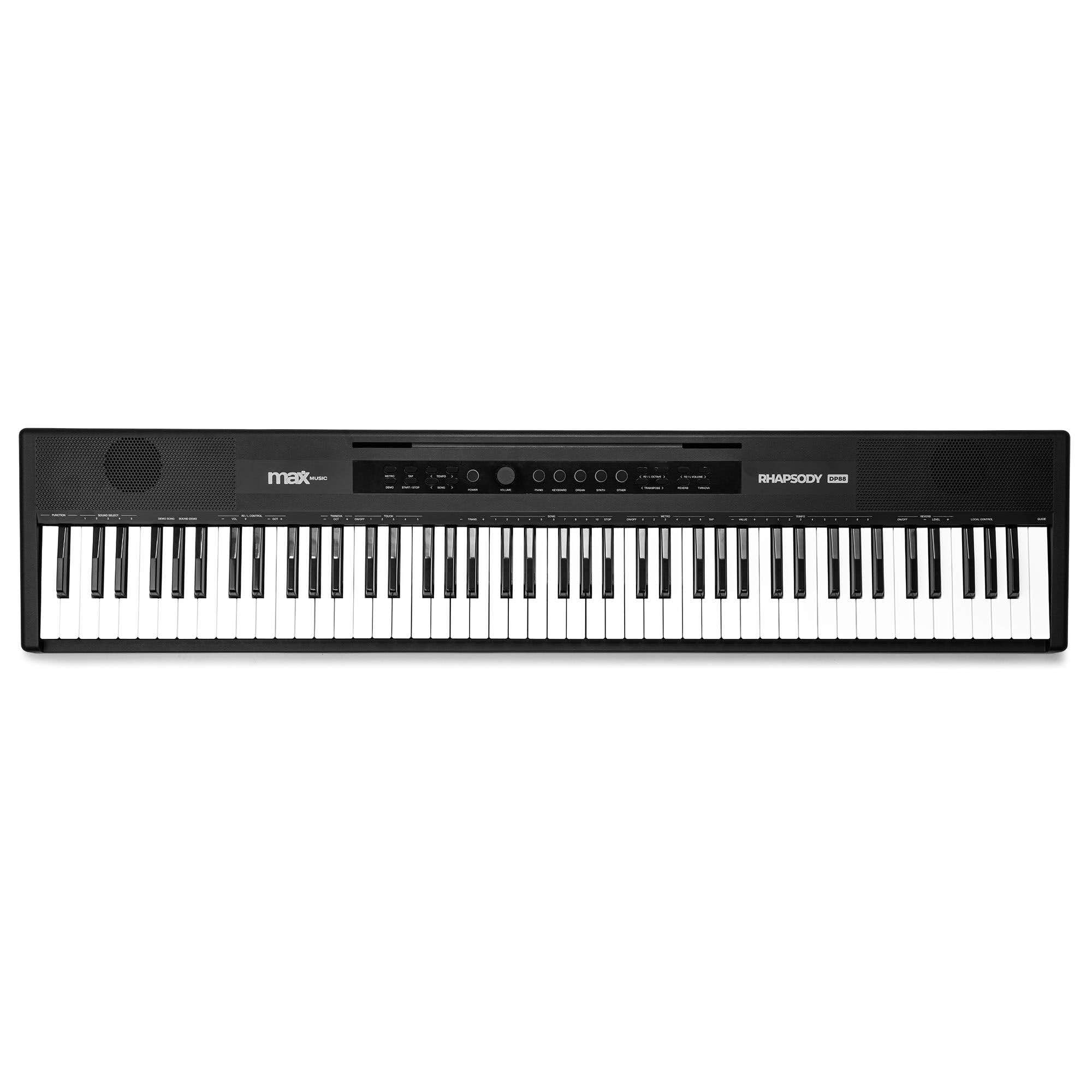 RhapsodyDP88P - Tastiera E con 88 tasti, supporto per tastiera e pianoforte, 10 suoni e ritmi, 26 demo, accordi effetti, USB Midi