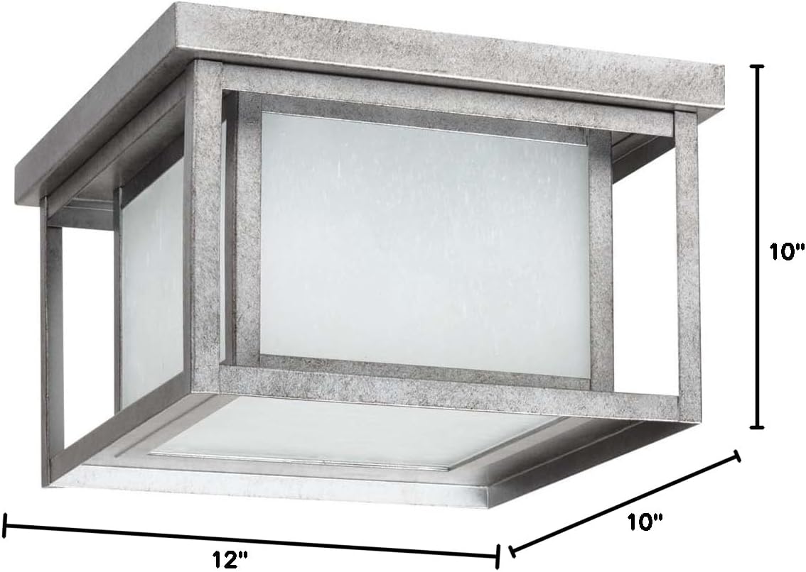 Generation Lighting 79039-57 Generation 79039-57 Transitional Two Light Outdoor Flush Mount from Seagull Hunnington Collection, Nickel, Silver Finish, Weathered Pewter