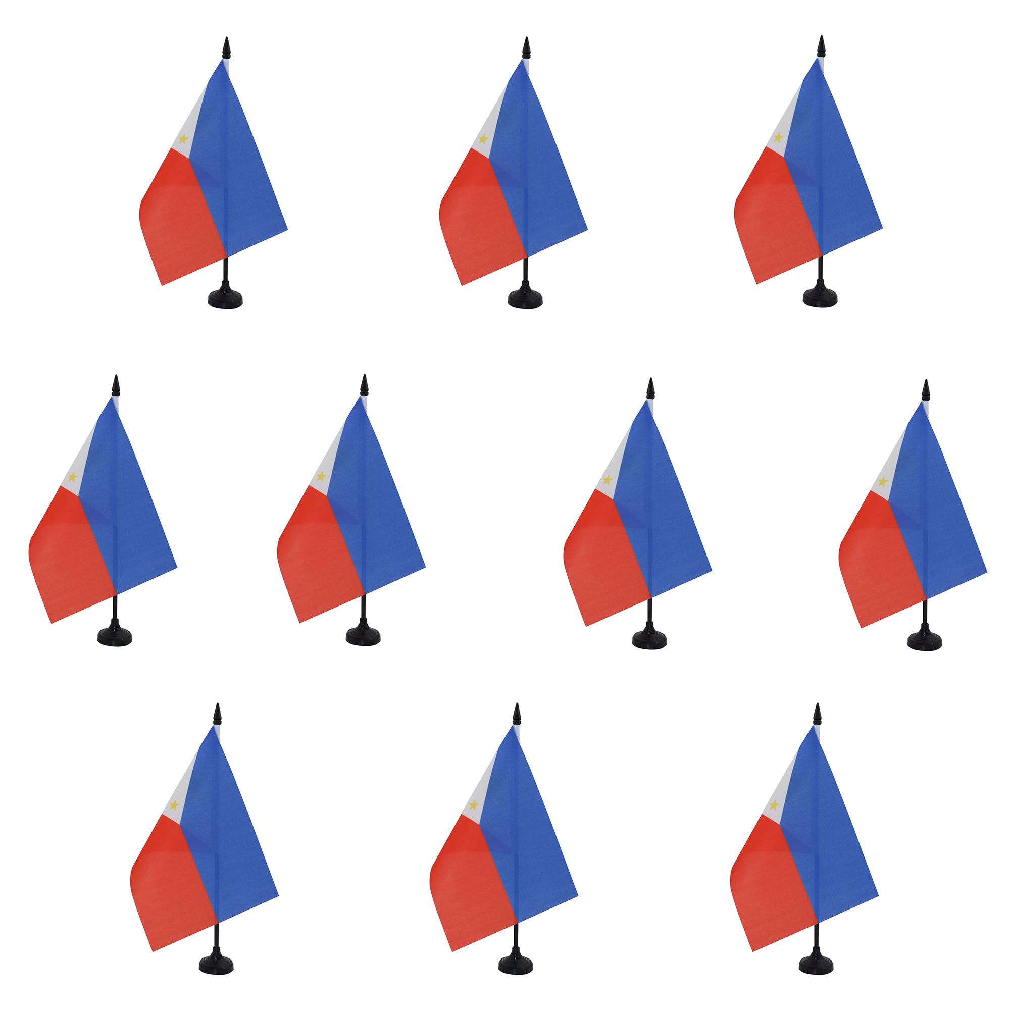AZ FLAG - Set of 10 Philippines Table Flag 5'' x 8'' - 10 Small Filipino Office Flags 100% Polyester 21 x 14 cm - Mini Desk Flag with 10'' Pole and Black Plastic Base โ image 1