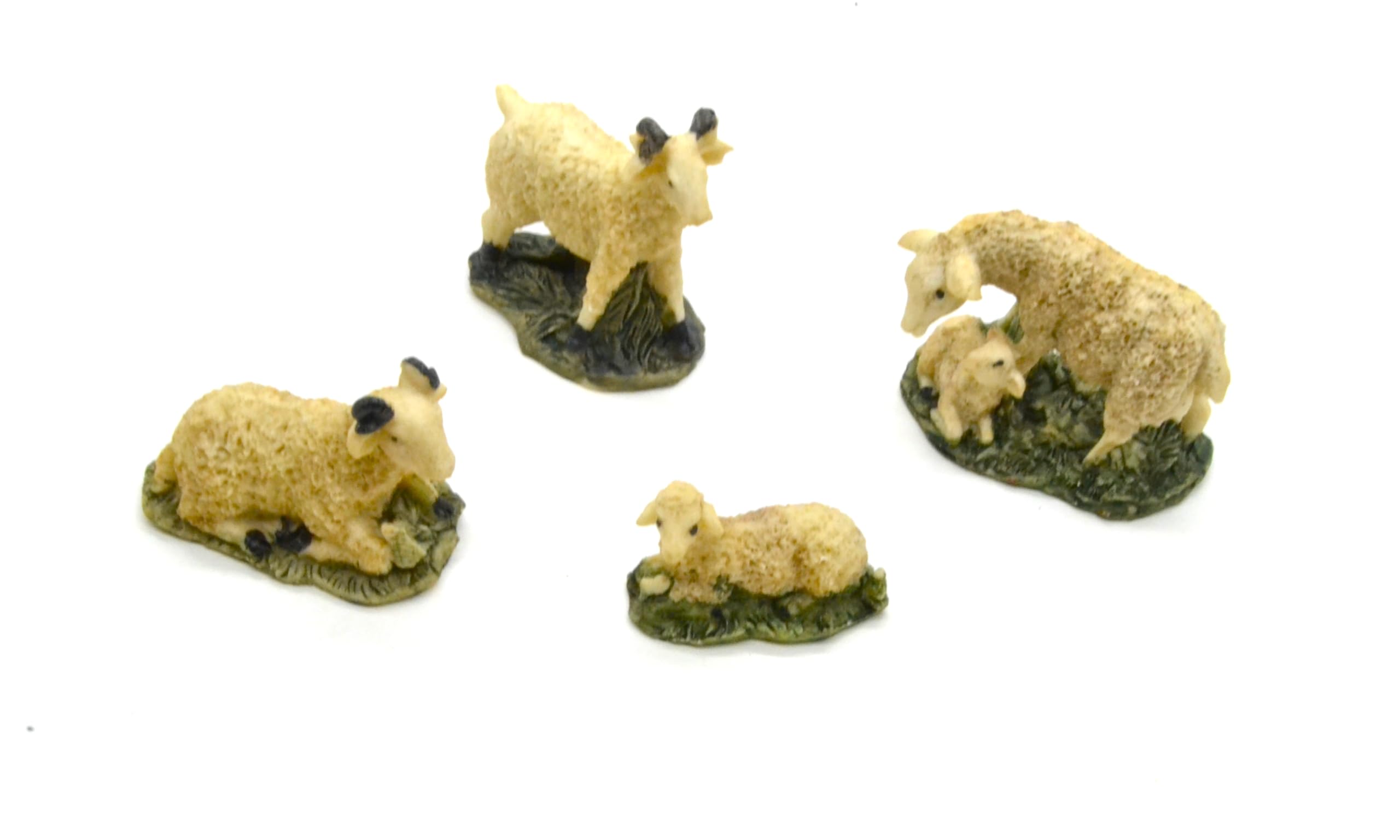 Better With Friends Men's Dirty White 4 X Sheep Rams And Lambs. Christmas Figurines 6 Cm. Set Of Nativity Scene, Figures. Animals, Birth Of Jesus. 3 Kings. Nativity Crafts, God. Accessories For Scale Models